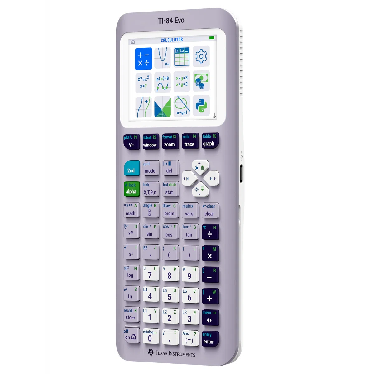 TI-84 Evo Grafikrechner Texas Instruments, Lavender - USB-C Laden, Python-Programmierung, schnellere Leistung und größere Grafiken als TI-84 Plus CE