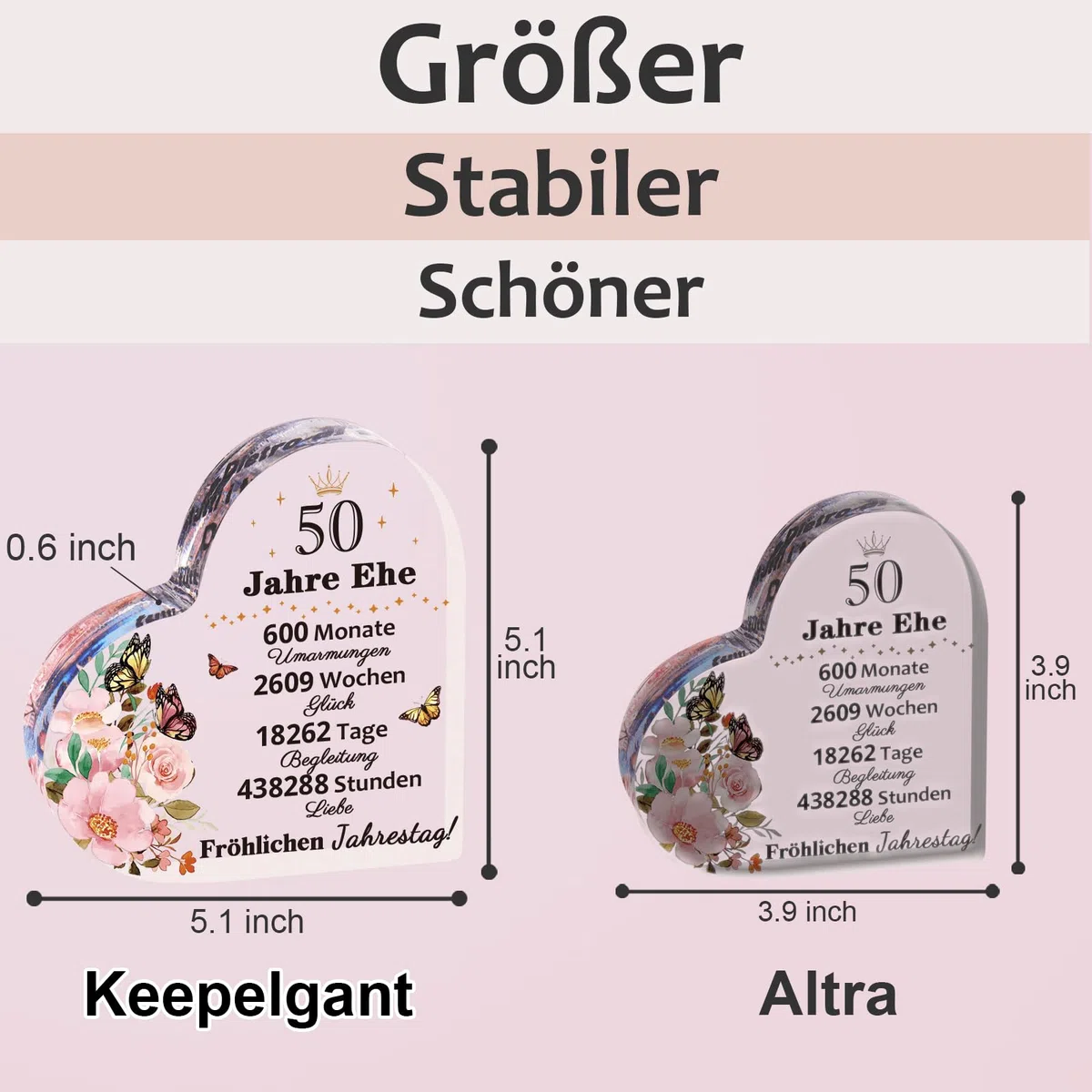 Geschenk Goldene Hochzeit, 50. Hochzeitstag 12cm-1cm Herzförmiges Transparentes Ornament, Goldene Hochzeit Geschenke Fur Papa, Mama