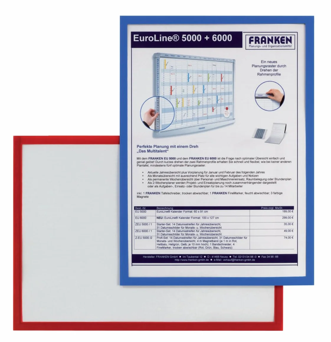FRANKEN Dokumentenhalter Frame It X-tra!Line, DIN A4, magnetisch, 5 Stück, blau, ITSA4M/5 03