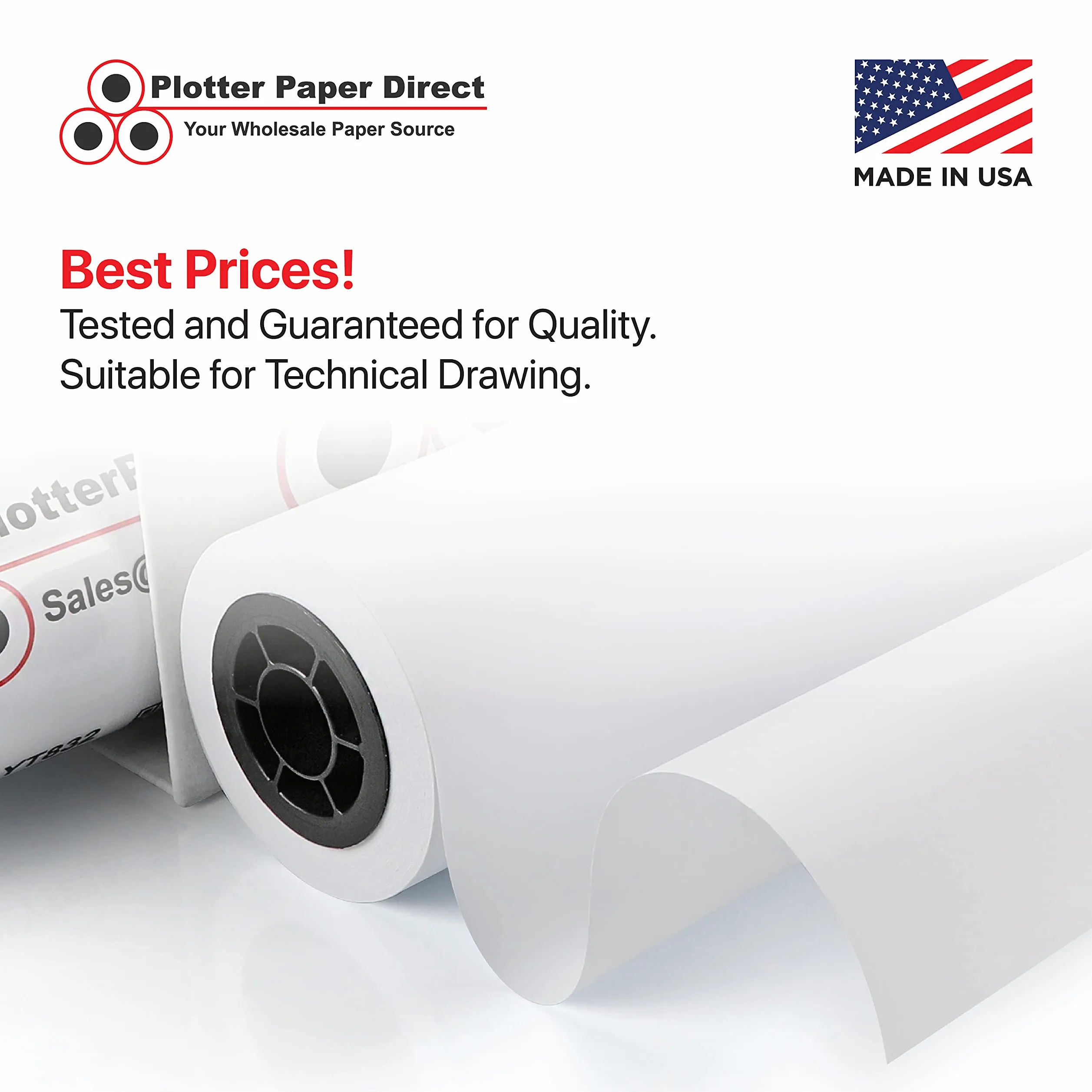 Plotter Paper Direct (10,9 kg, beschichtet | 4 Rollen, 5,1 cm Kern | 91,4 cm x 91,4 m) für CAD-Druck auf Breitformat-Tintenstrahldruckern