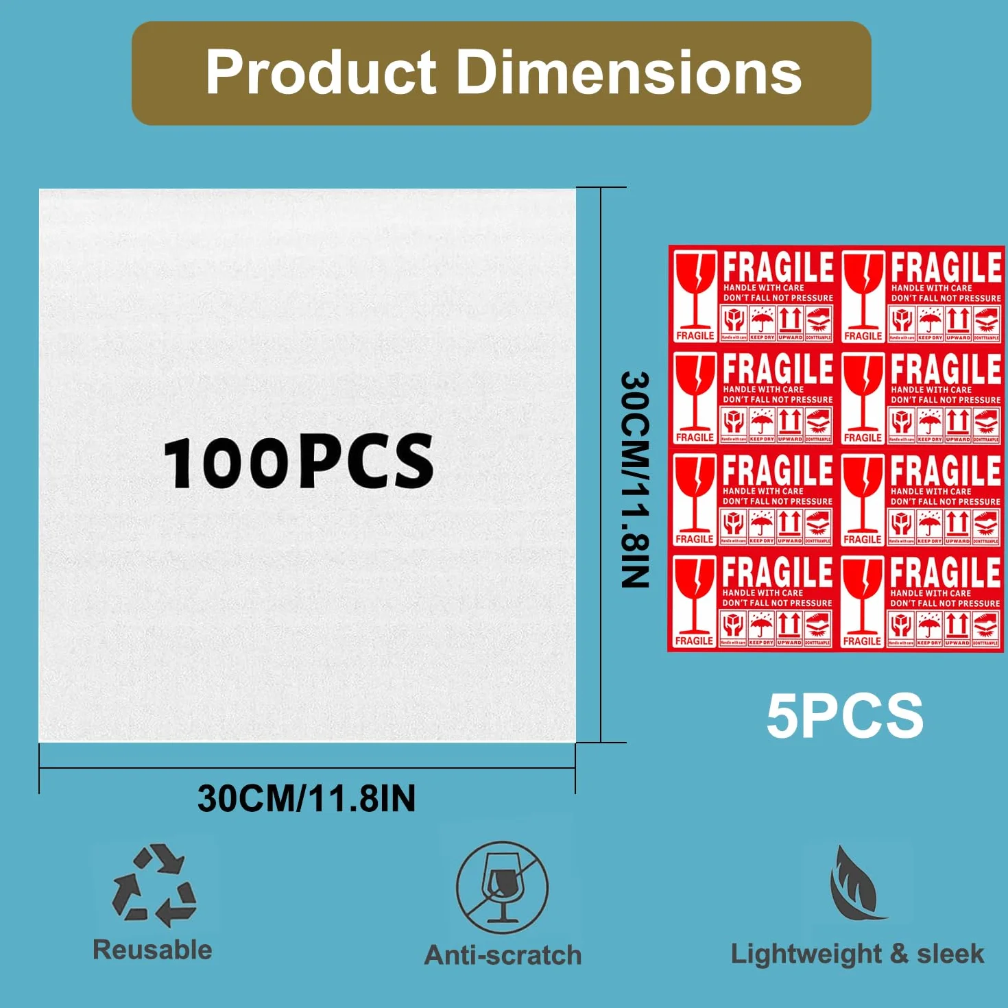 100 Stück Luftpolsterfolie Schaumstoffverpackung für Umzugskartons - Schaumfolie für Umzug, Lagerung, Geschirr, Gläser, und Weinflaschen (30x30cm)
