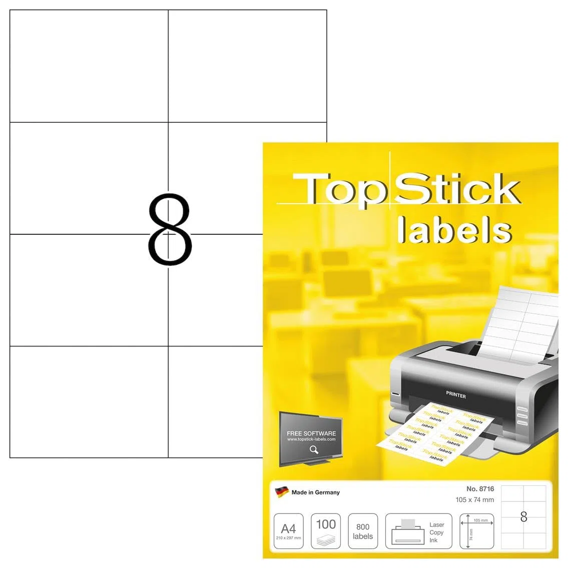 10x TopStick Nr. 8716 Klebeetiketten Label 1000 Blatt A4 Blanko 105x74 mm