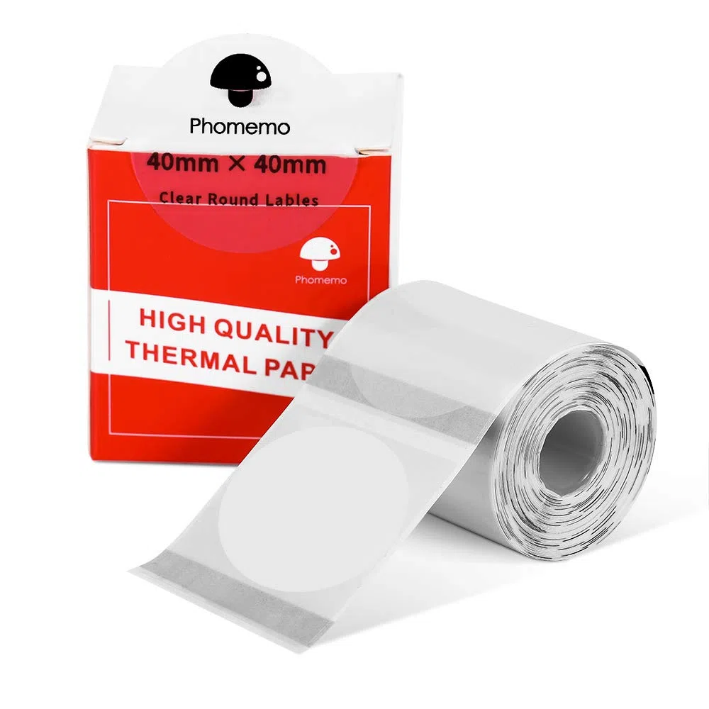 Phomemo M110 M120 M200 M220 M221 Transparentes rundes Papier, 40x40mm(1,57"x1,57") klebriges Thermoetikett-Druckerpapier