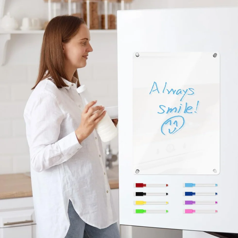 2 Stück Magnetische Acryltafel für Kühlschrank Transparenter Abwischbarer Wochenplaner & Monatsplaner Acryl Whiteboard 30x20cm mit 10 Markern & 1Magnet Radierer für Familie, Büro, Schule