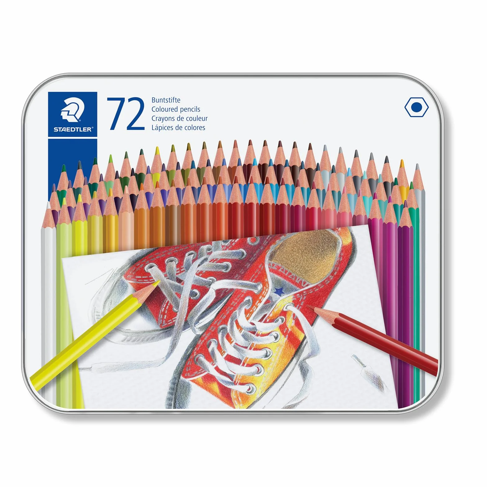 STAEDTLER Buntstifte, traditionelle Sechskantform, entsprechend Spielzeugrichtlinie EN71, Metalletui mit 72 leuchtenden Farben, 175 M72