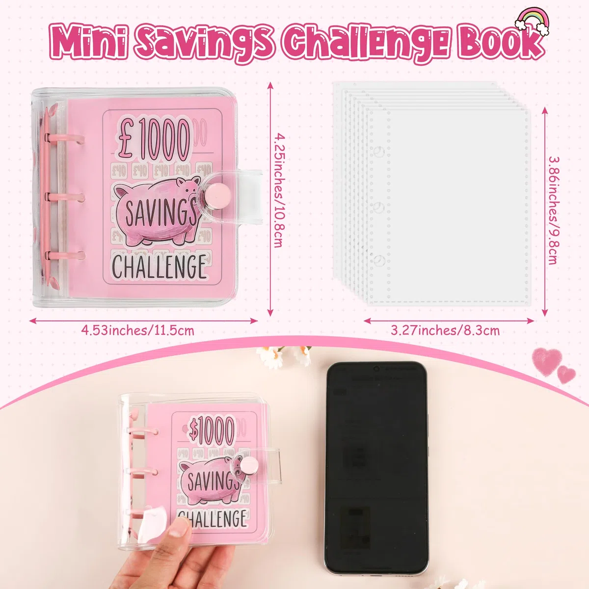 Mini-Geldsparordner mit 25 Umschlägen, 1000 £ Sparbuch, tragbar für Budgetierung, Geldplaner, Schulklassenpreis, Geschenk (lila)