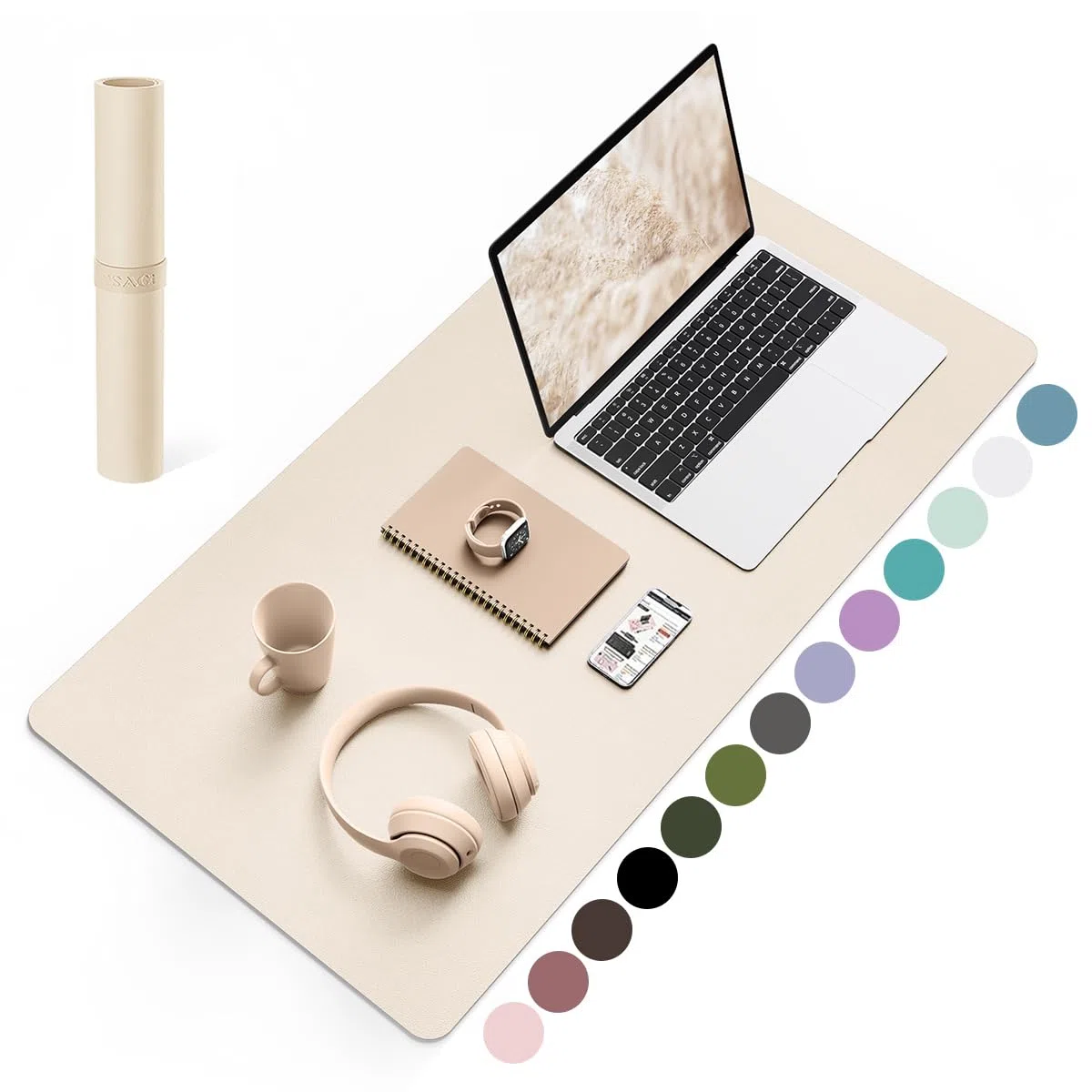 YSAGi Schreibtischunterlage, Mauspad mit Leder und Rutchfeste Wildleder, Multifunktionales Office Mousepad Laptop Schreibunterlage, Tischunterlage für Büro/Home-Office (Beige, 80x40cm)