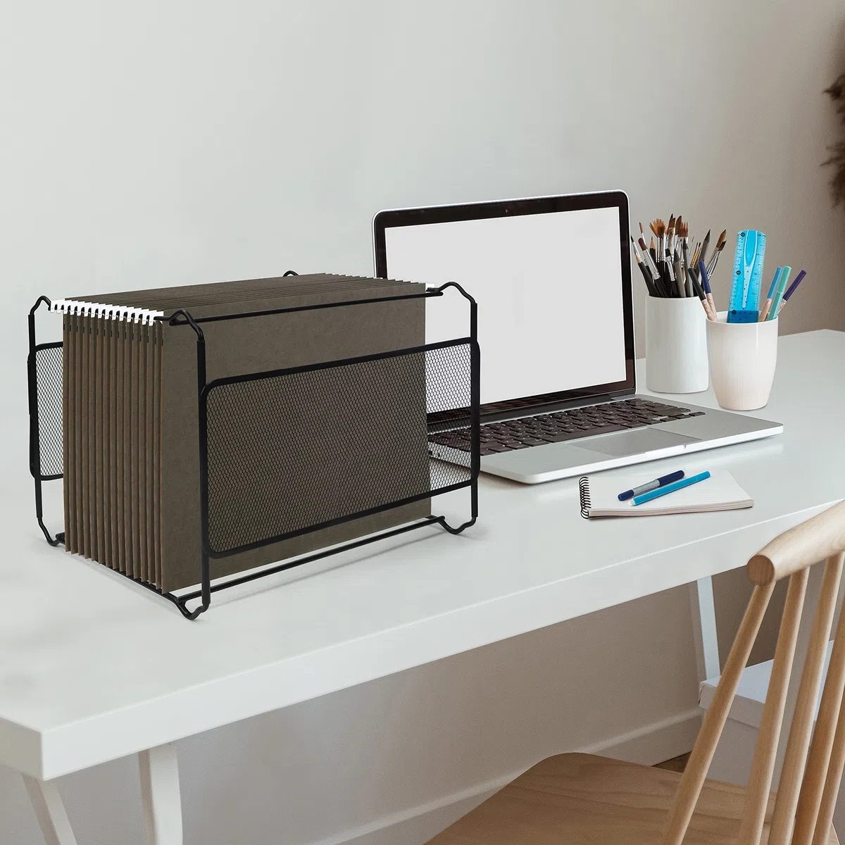 BELLE VOUS Schreibtisch Organizer Schwarz aus Metall (33,5 x 25,5 x 28 cm) A4 Hänge Stehsammler Metall Für ca.30 Dokumente, Ordner Organizer, Brieftasche, Papier Organizer, Unterlagen Aufbewahrung
