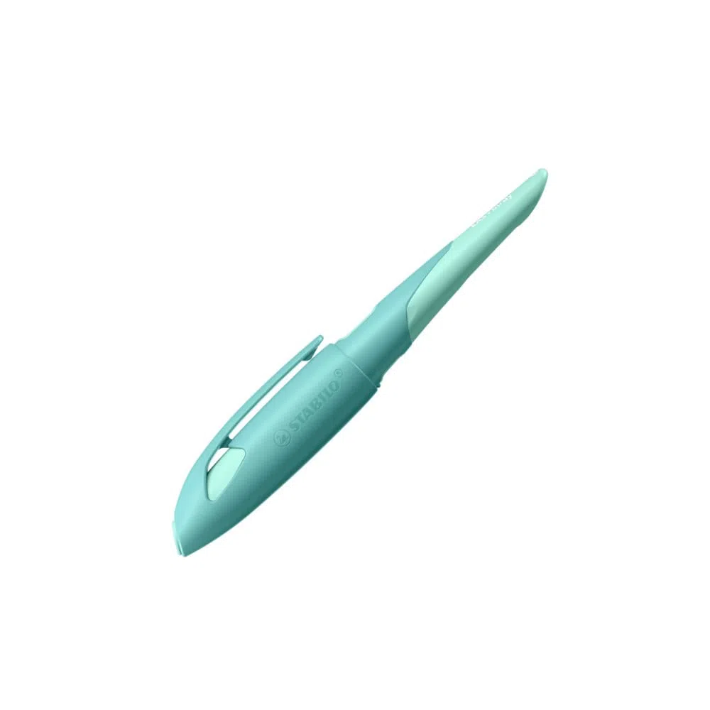 STABILO - Ergonomischer Schulfüller für Rechtshänder mit Anfänger-Feder - EASYbirdy Pastel in aqua grün/mint - inkl. Patrone blau (löschbar) - ohne Einstellwerkzeug