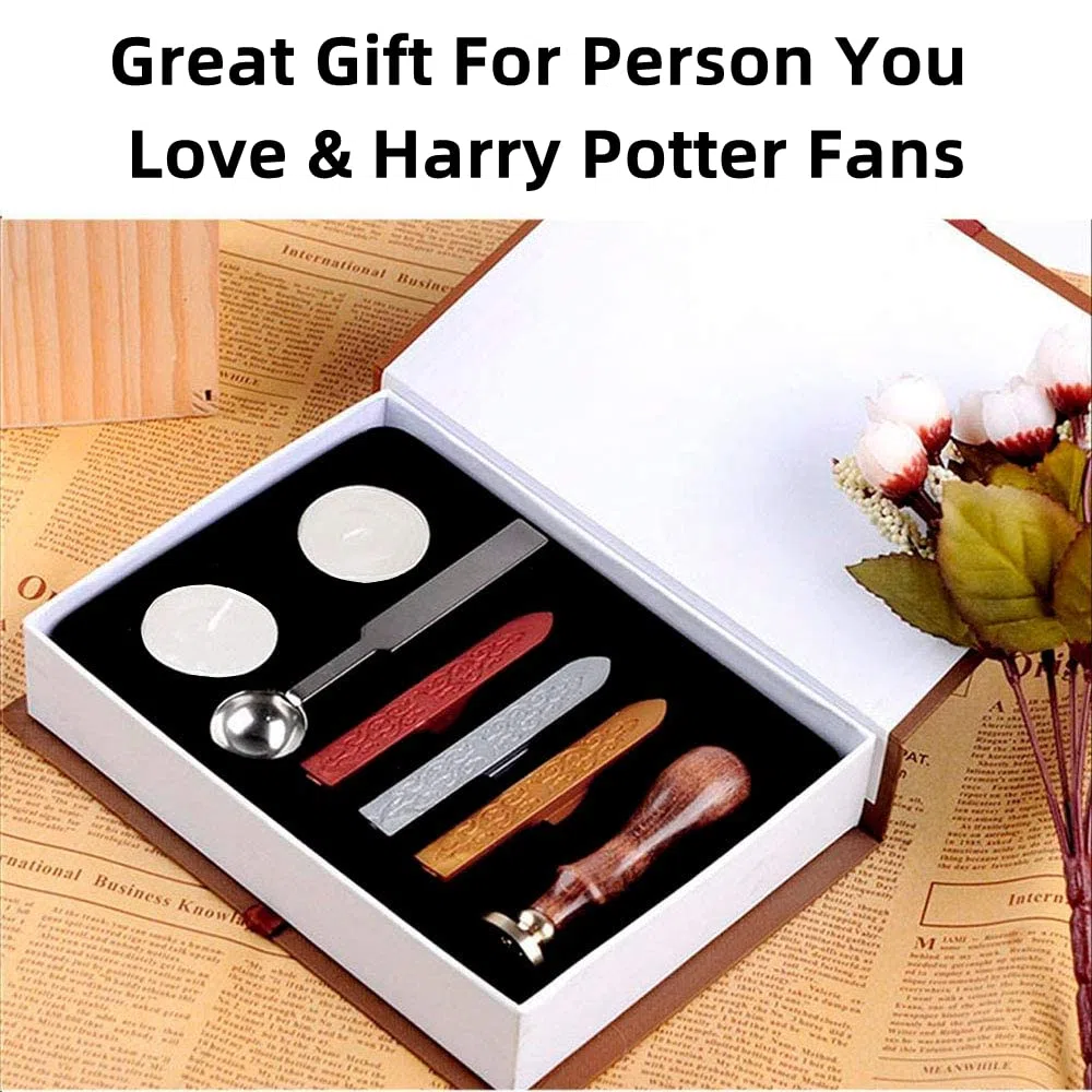 MeYuxg Harry Potter Stempel Siegelwachs Set, Hogwarts Magic School Wachssiegel Stempel für Harry Styles, Harry Potter Weihnachtsdeko, Einladungskarte, Geschenkbox