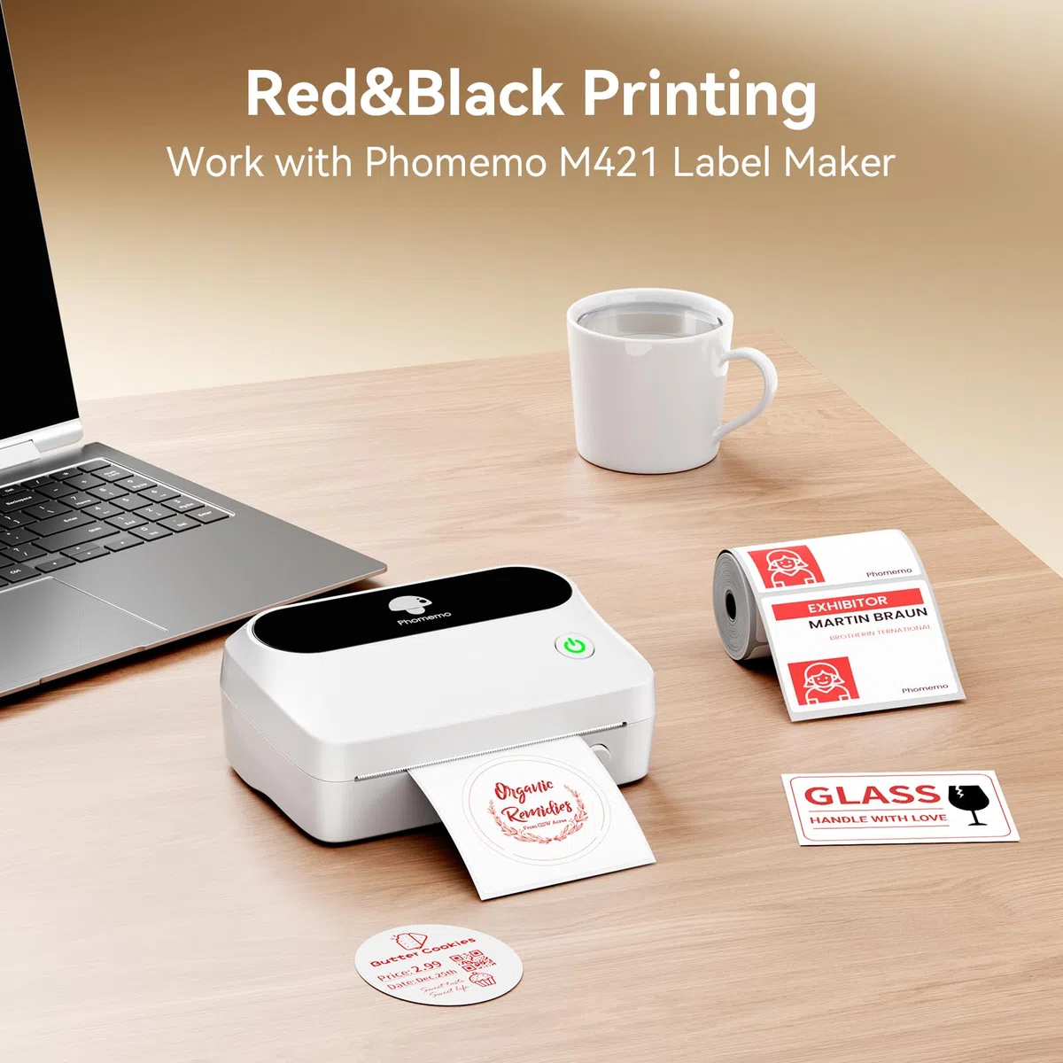 Phomemo Etiketten 50x80mm Schwarz/Rot Druck Selbstklebende Thermodirekt Etiketten Papier für Phomemo M420 M421 Etikettendrucker