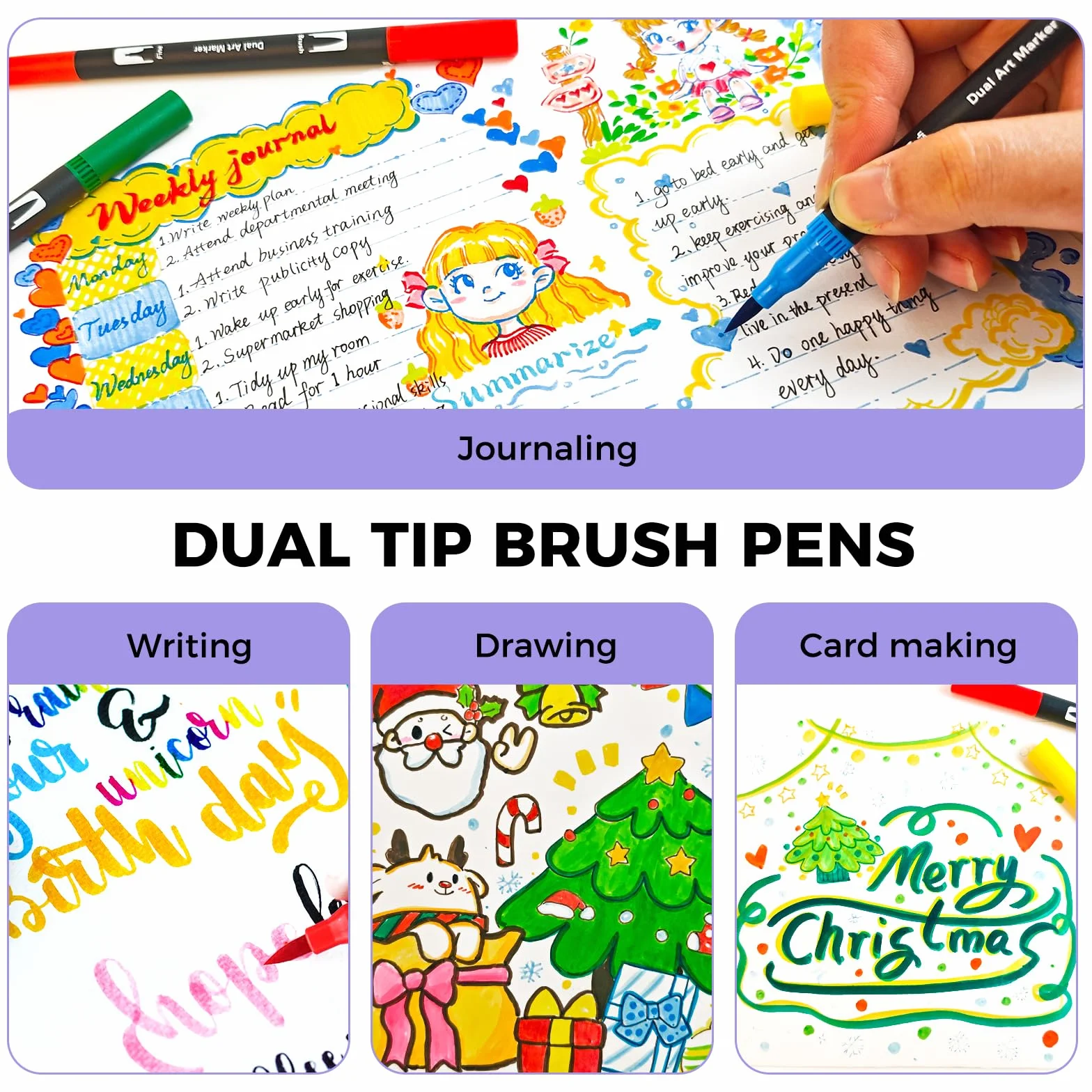 Artecho Dual Brush Pen Set 72 Farben, Fineliner Set, Filzstifte Dicke und Dünne, Pinselstifte set, Stifte für Bullet journal, Kalligraphie, Manga, Malbücher und Handlettering