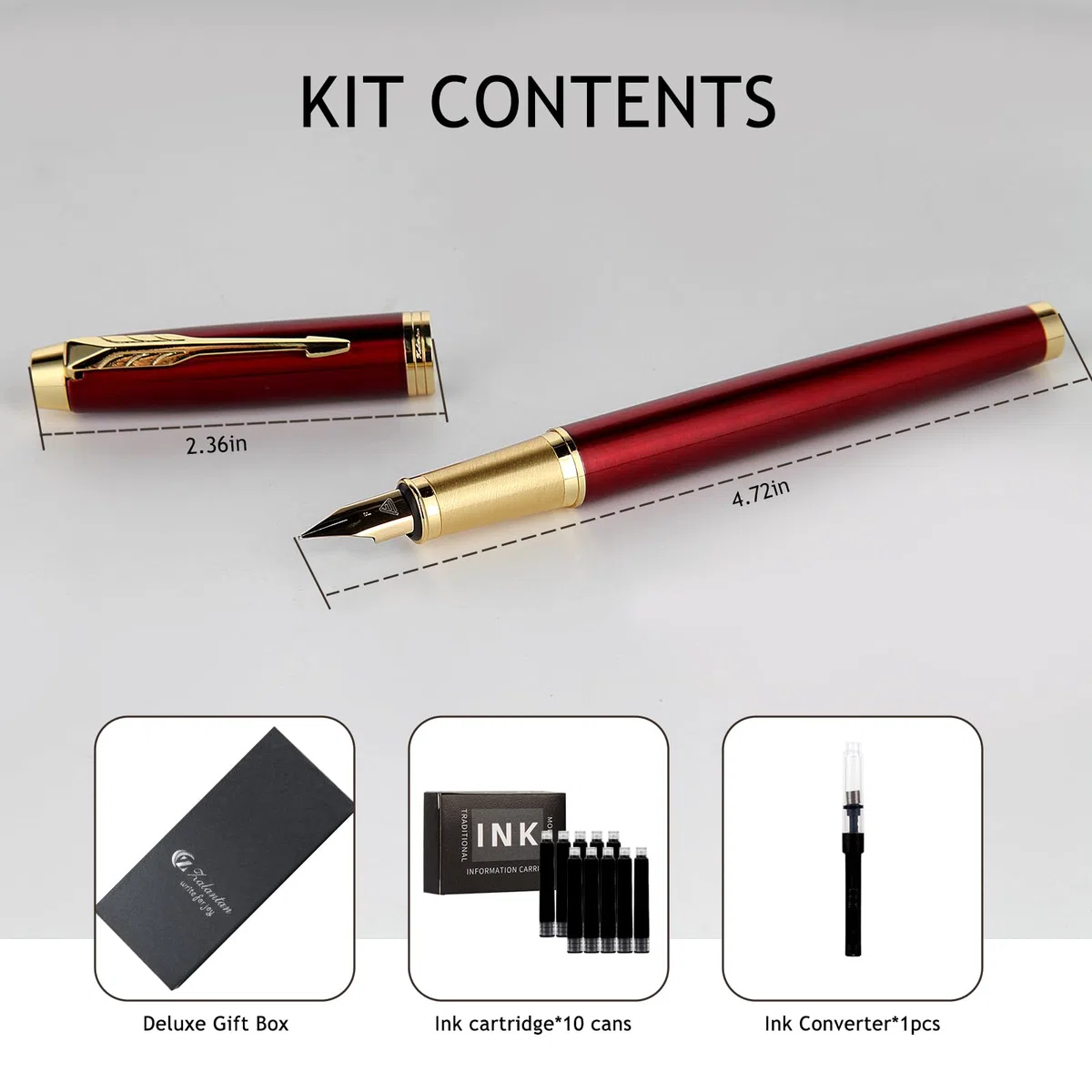 Füllstift Feinpunkt glatte Schreibstifte für Journaling Fancy Stifte mit Geschenkkoffer 8 schwarze Tintenpatronen ein EF-Spitze eine Tinte konvertieren schöne Stift Schriftsteller Geschenke (Rot)