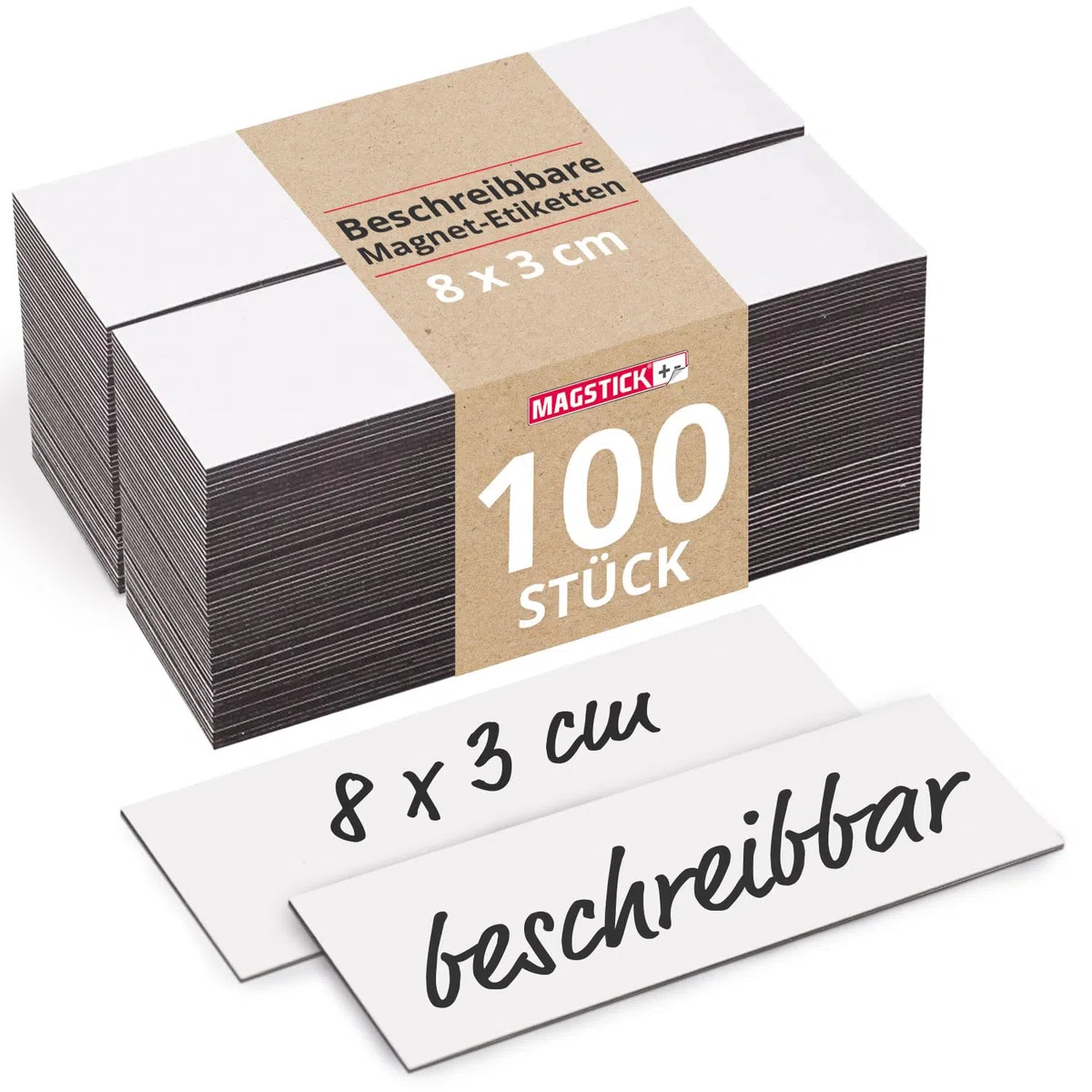 100 beschreibbare Magnet-Etiketten I 8 x 3 cm I weiß I magnetische Beschriftungsfolie beschreibbar Magnet-Streifen zum Beschriften I mag209