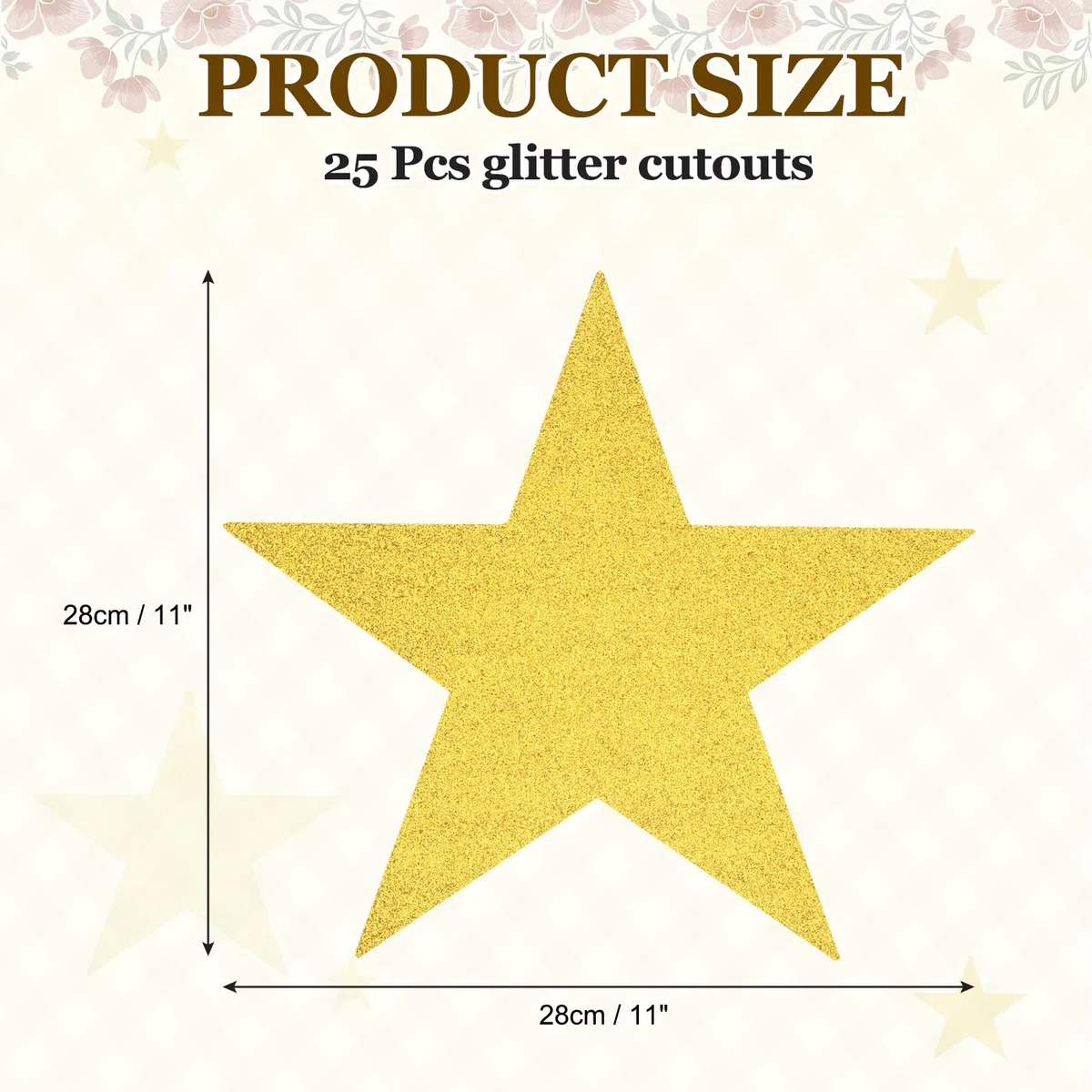 QUARKZMAN 25 Stück Glitzer Stern Ausschnitte 11 Zoll Sternförmige Doppelseitig Bedruckte Glitzerpapier Konfetti Ausschnitte Für Pinnwand Wand Party Deko Zubehör Gelb