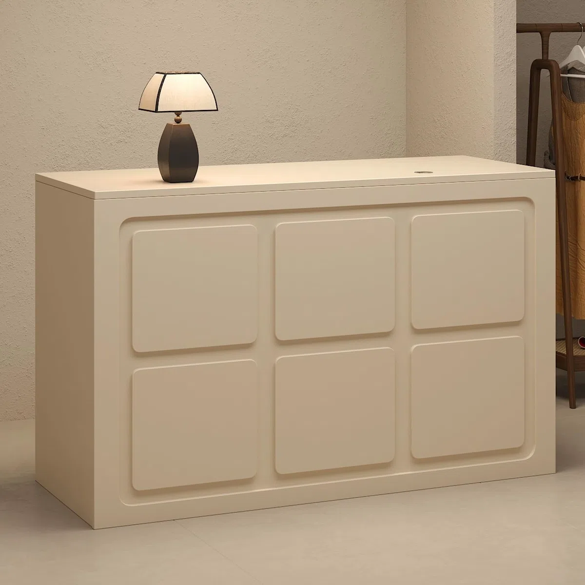 Empfangstheke, Thekenschreibtisch mit Abschließbaren Schubladen und Lagerschränken, Kassentheke Aus Holz, Einzelhandelskasse für Lobby, Salon, Zuhause, Büroschreibtisch(Beige,23.6in/60cm)