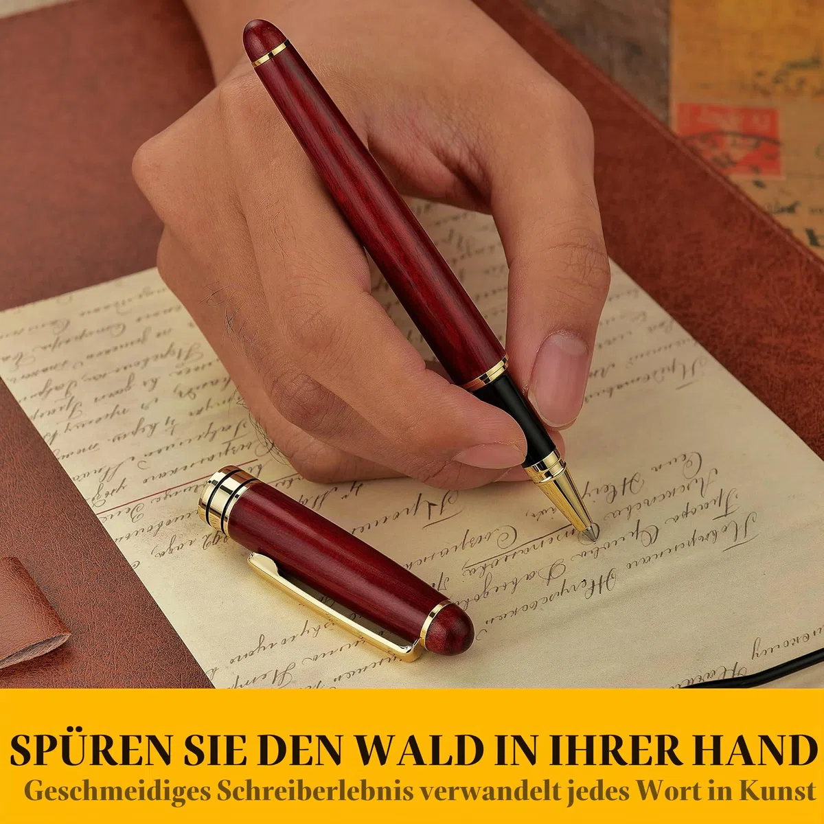 BEILUNER Luxus Kugelschreiber-Set aus Rosenholz - elegantes Premium-Geschenkset für Signatur, Geschäftsführung & Büro mit Geschenkbox & Extranachfüllern (Schwarz)