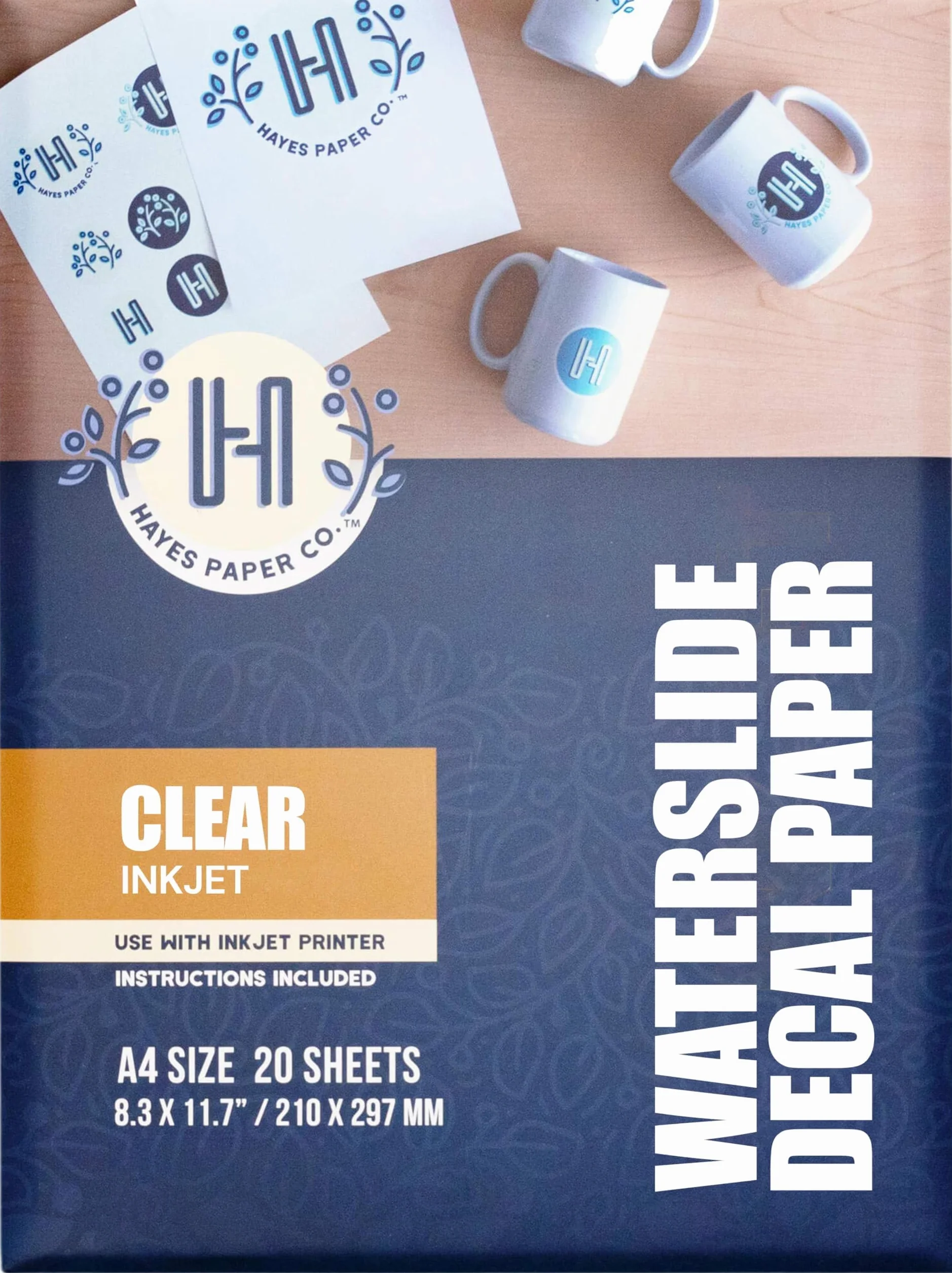 Hayes Paper, Wasserschiebefolie, Aufkleberpapier, TINTENSTRAHL TRANSPARENT, 20 Seiten Erstklassiges Waterslide Wassertransferpapier, Durchsichtig, Bedruckbare Decalfolie, Klebefolie, A4-Größe