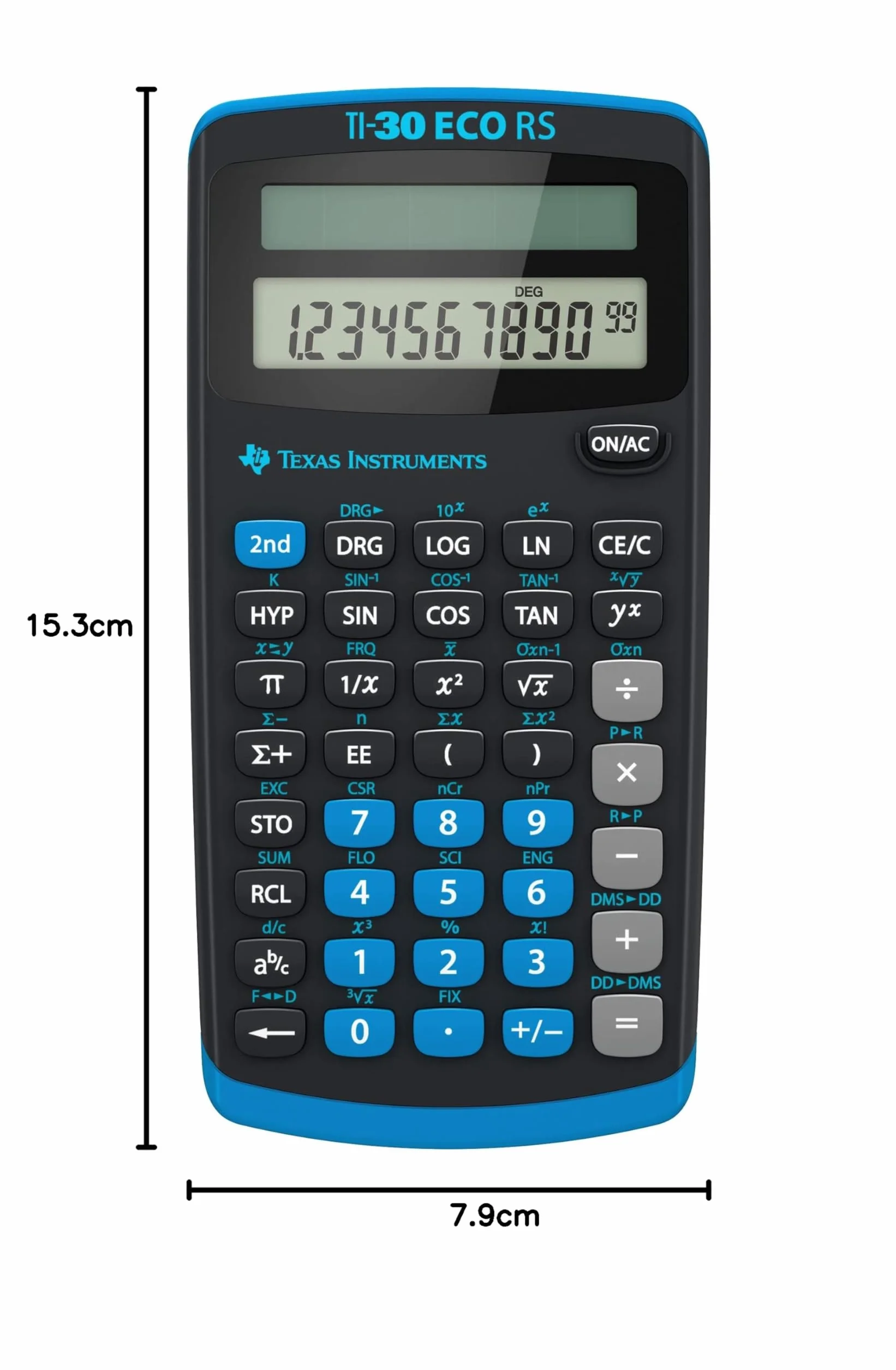 Texas Instruments TI-30 ECO RS Schulrechner, Technisch-Wissenschaftlich (Einzeiliges 10-stelliges Display, Solarbetrieb) Schwarz