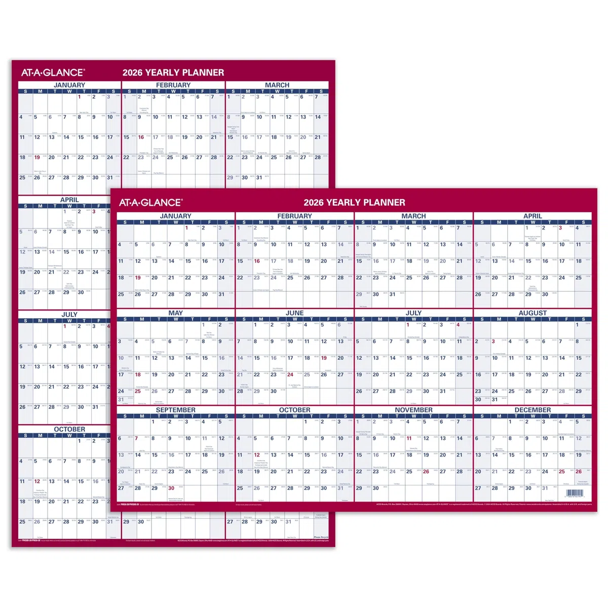 AT-A-GLANCE 2026 radierbarer Kalender, trocken abwischbarer Wandplaner, 91,4 x 61 cm, groß, vertikal, horizontal, wendbar (PM26B2826)