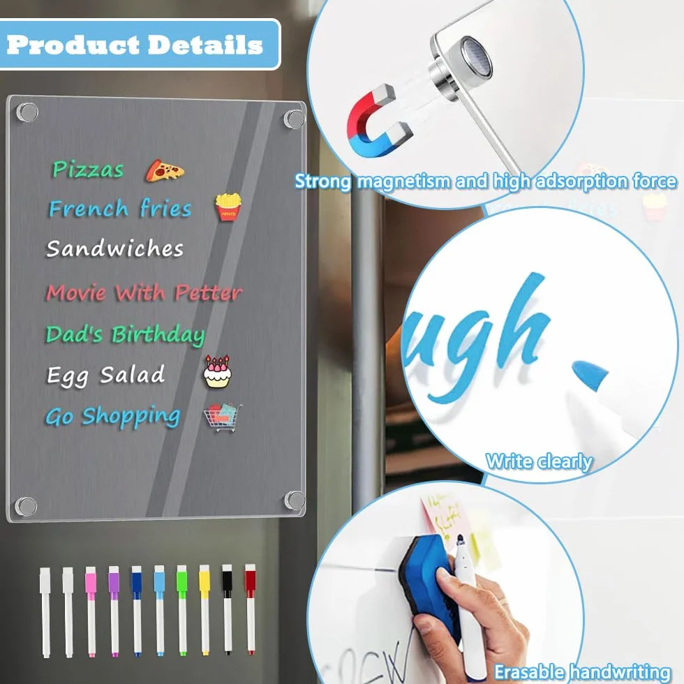 2 Stück Magnetische Acryltafel für Kühlschrank Transparenter Abwischbarer Wochenplaner & Monatsplaner Acryl Whiteboard 30x20cm mit 10 Markern & 1Magnet Radierer für Familie, Büro, Schule