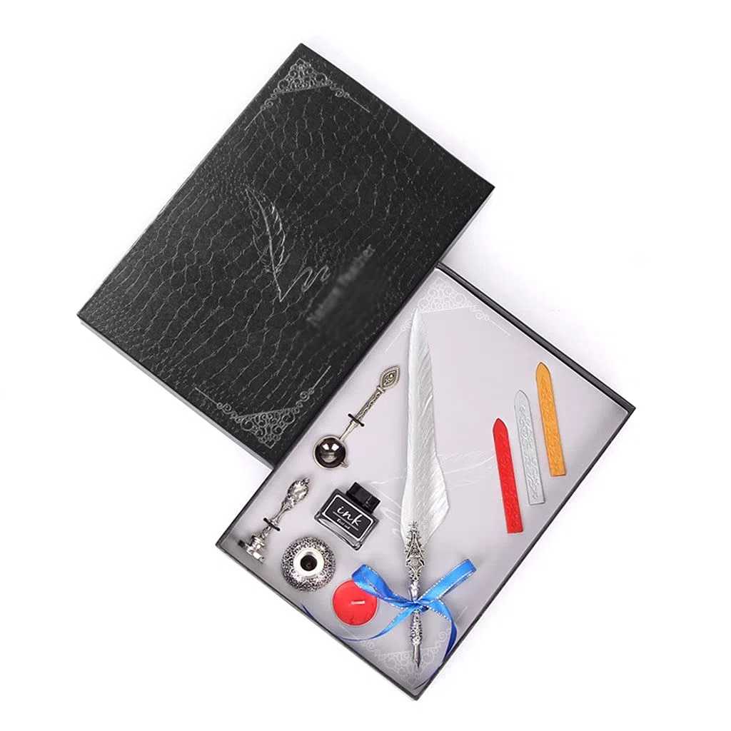 Zarter Retro-Stift, komplettes Set mit Tinte, Schreibwaren, Geschenkbox, 5 Federn + Halter (C)