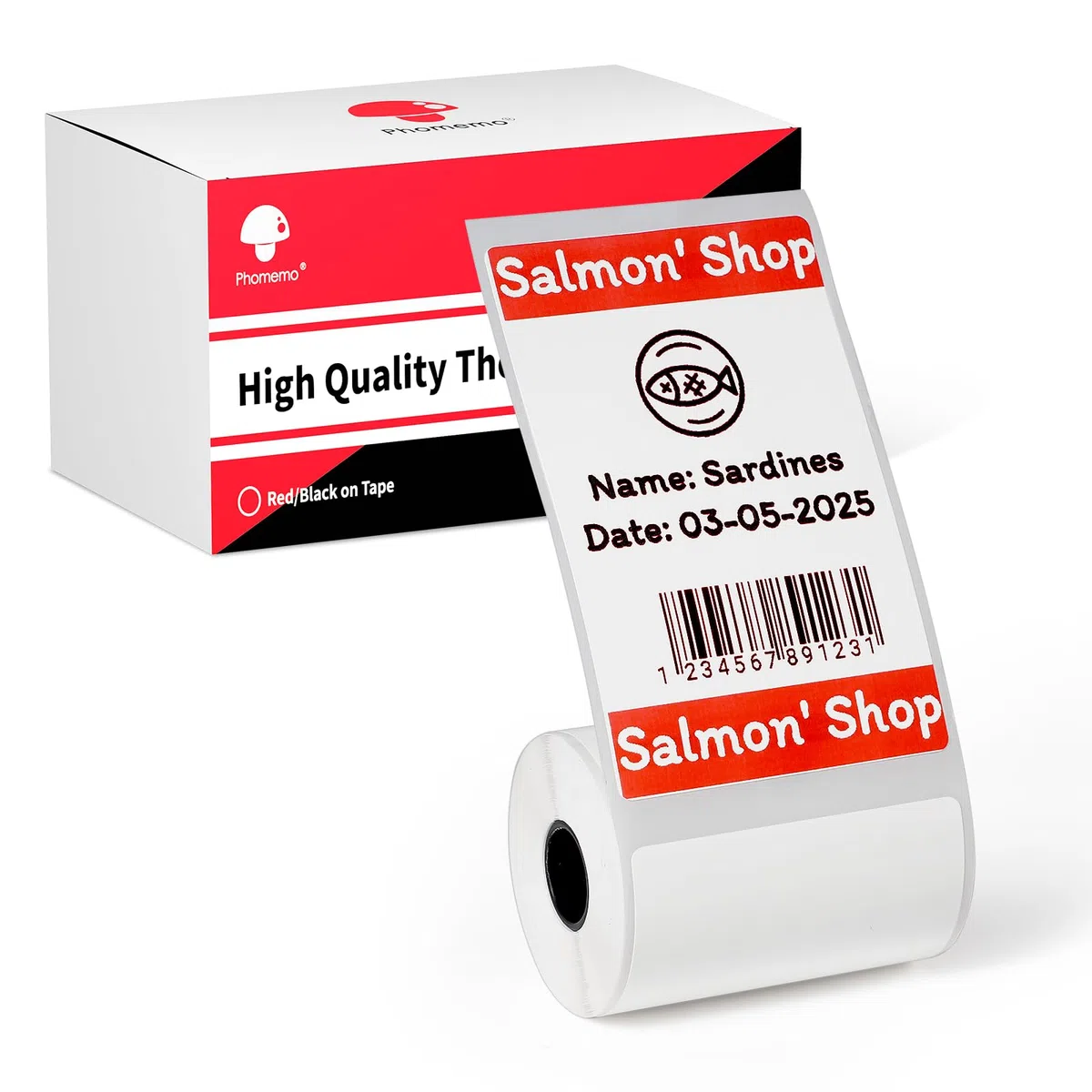 Phomemo Etiketten 50x80mm Schwarz/Rot Druck Selbstklebende Thermodirekt Etiketten Papier für Phomemo M420 M421 Etikettendrucker