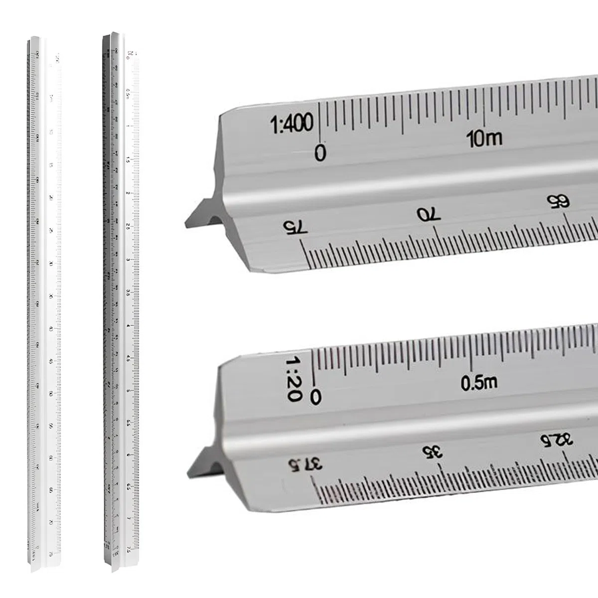 TONAUP 2 Stück Maßstab Lineal, Aluminium Dreikantmaßstab Dreikant für Architekten, Ingenieure, Architekturstudium- 1:20, 1:25, 1:50, 1:75, 1:100, 1:125/1:100, 1:200, 1:250, 1:300, 1:400, 1:500