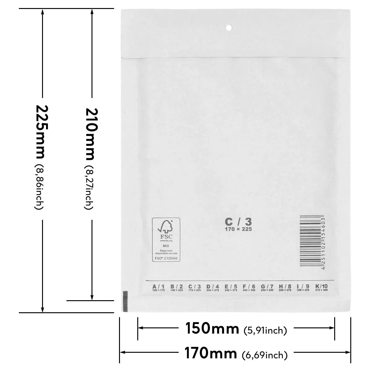 verpacking Luftpolstertaschen 170 x 225 mm Weiß C3 [Größe und Stückzahl wählbar] selbstklebend geeignet für DIN A5 B6+ Versandtaschen mit Luftpolster 50 Stück