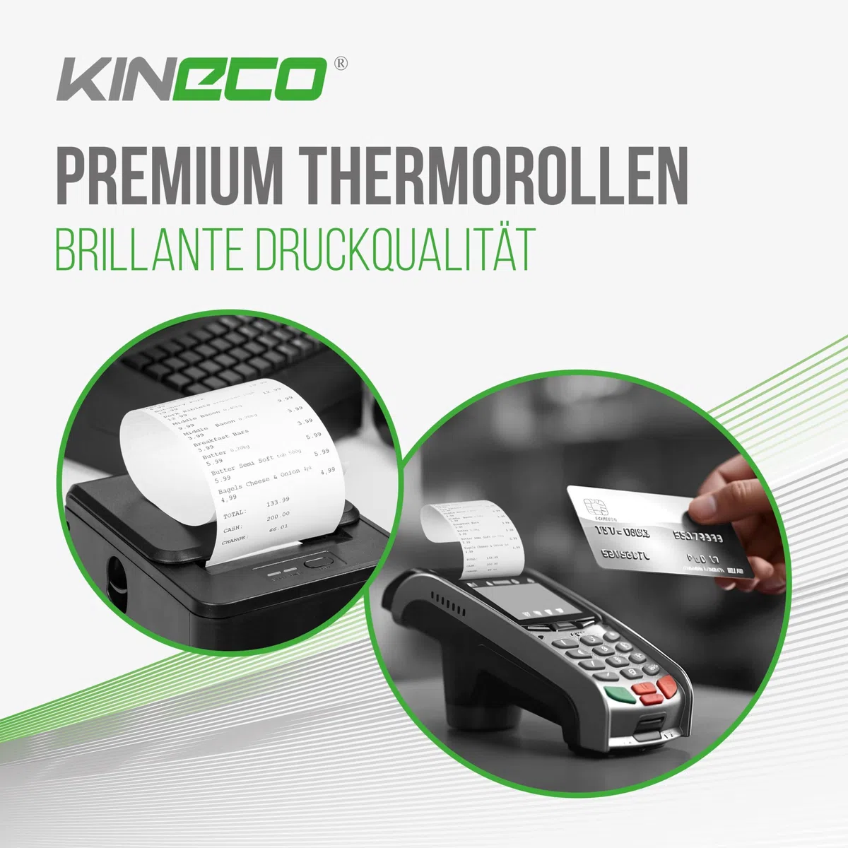 Kineco Ec-Cash Kassenrollen 57mm x 18m x 12mm - Thermorollen, Thermopapier, Bonrollen für Bankomat - Kredit-Kartenlesegeräte (57x38,5x12) 20 Rollen