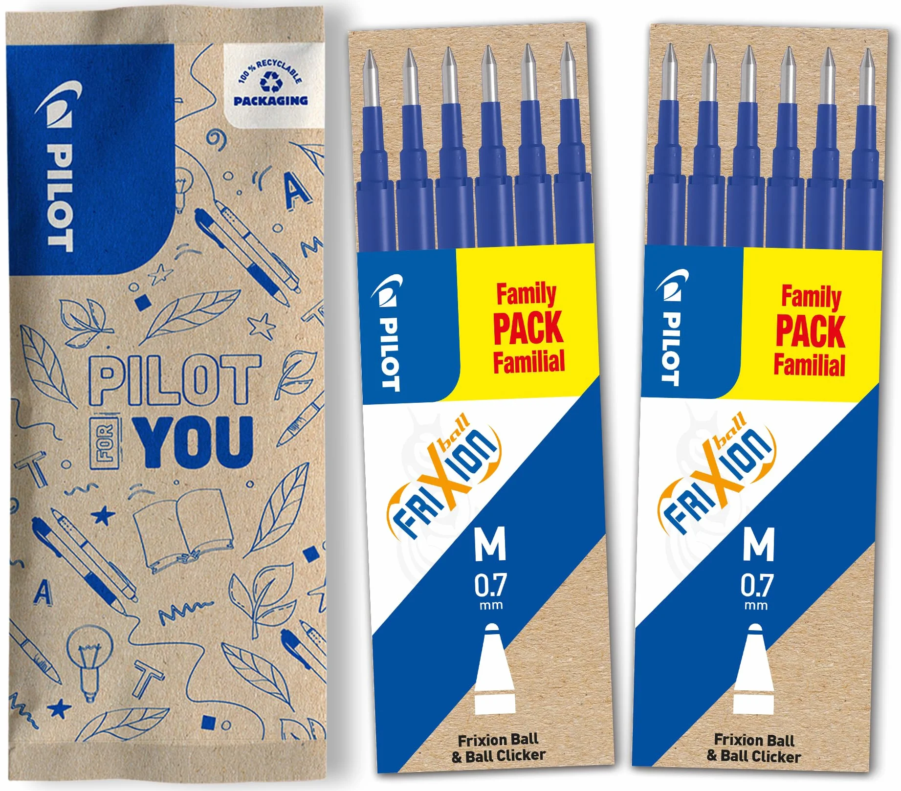 PILOT FriXion Ersatzminen 0.7 - 12 Stück (6er Sets), Blau - Radierbare Tinte - Kompatibel Mit Ball & Clicker - Mittlere Stärke - Gel-Tintenrollermine