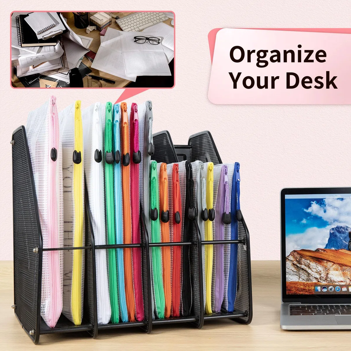 12 Stück bunte Dokumententasche A4 wasserdichte Dokumententasche Reissverschluss,Datei Tasche Kunststoff für Dokumente, Quittung, Papier, Schule, Prüfungsblatt, Kosmetik, Reise