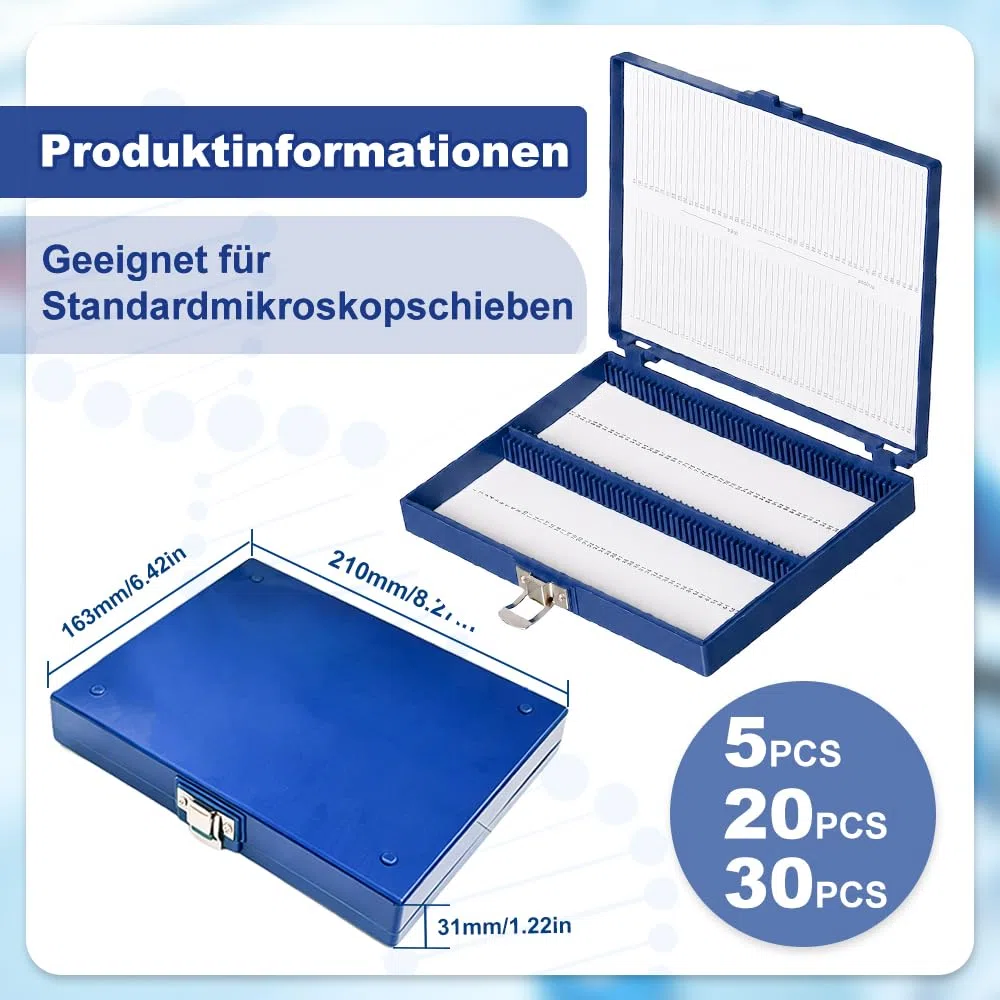 30 Stück Objektträger Mikroskop Box, Objektträger Aufbewahrungsbox, Box für Objektträger, Objektträger Kasten, Präparatekasten Mikroskop für 100 Objektträger, Schaumstoffeinlage