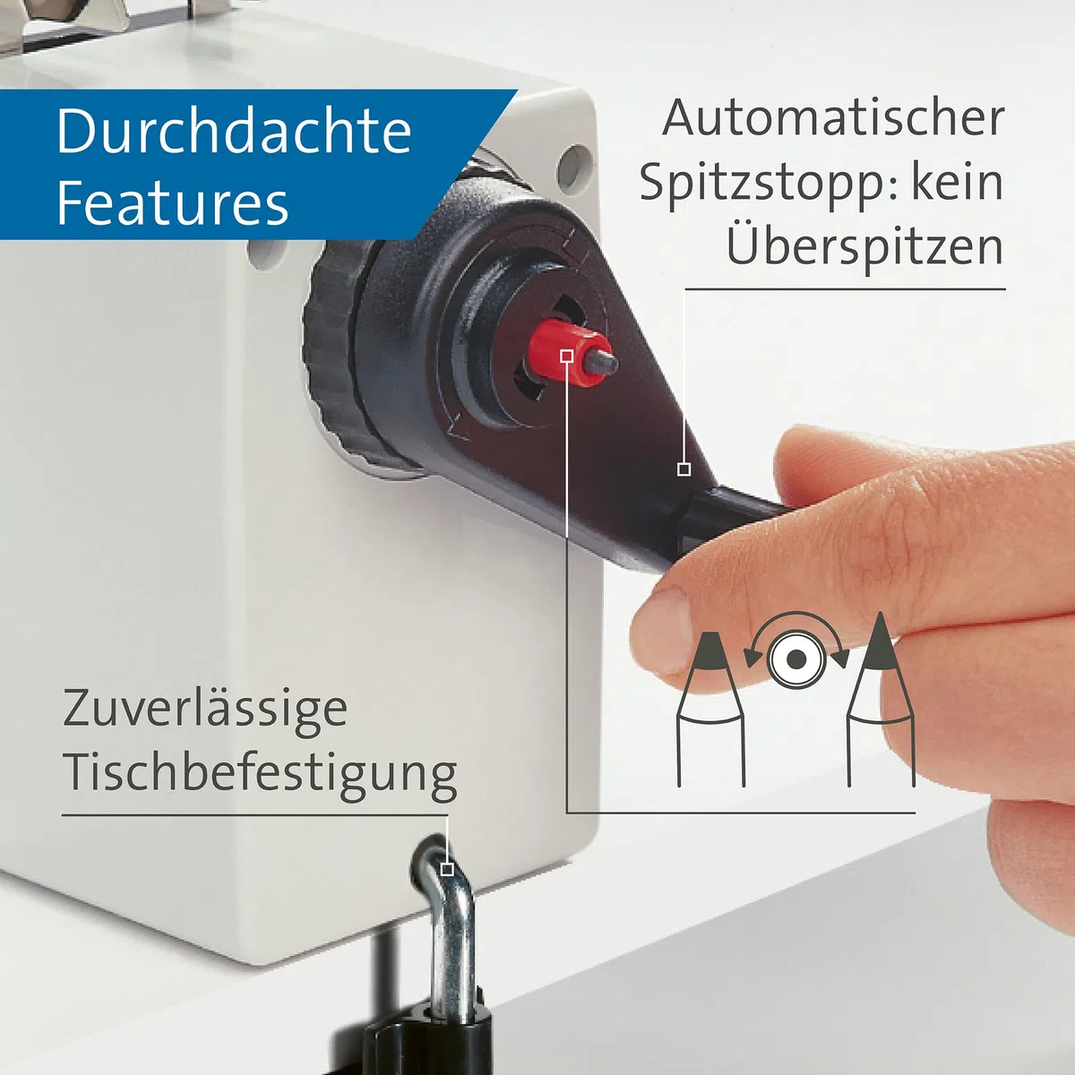 Dahle 00155-20094 Bleistiftspitzmaschine 155 mit Zwinge, 12 mm, grau