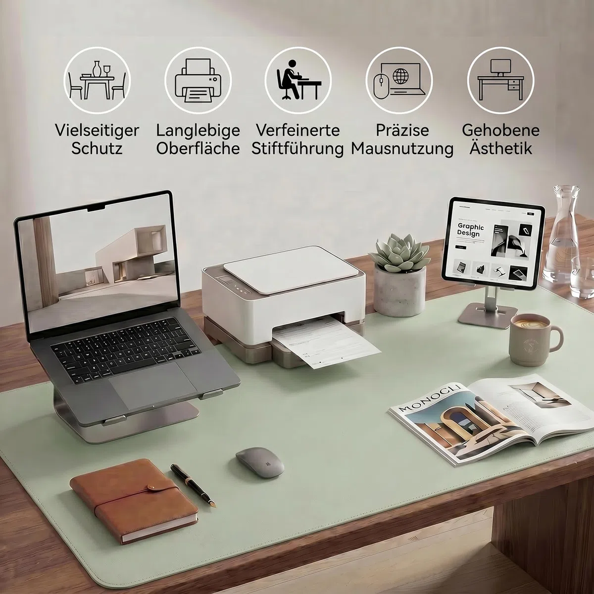 XXL Schreibtischunterlage aus veganem Leder – Rutschfest, geruchsfrei & wasserabweisend – Edle Laptop-Matte mit Geschenkverpackung für Büro, Homeoffice & mehr – Keine störenden Kanten!