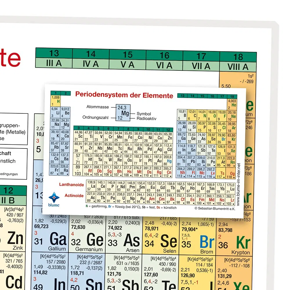 Blume DIN A4 Periodensystem der Elemente: robuste kaltkaschierte (PET-) Schutzfolie - Aktuelle Auflage (2026)