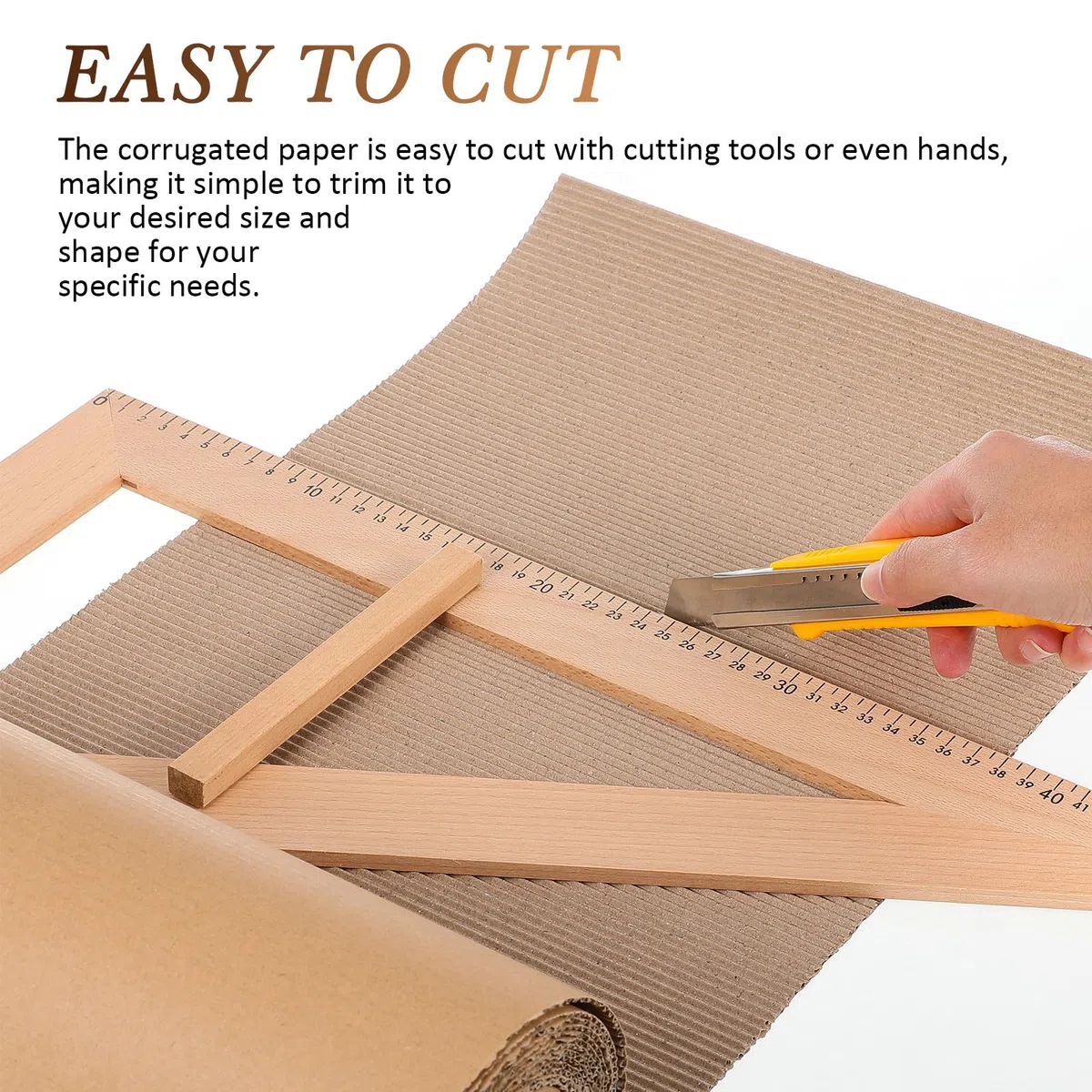 NUOBESTY Wellpappenrolle 12 X 197 Zoll Einseitig Gewellt als Bastelset und Verpackungslösung für Diy Karton ZubehöR Braun Versand