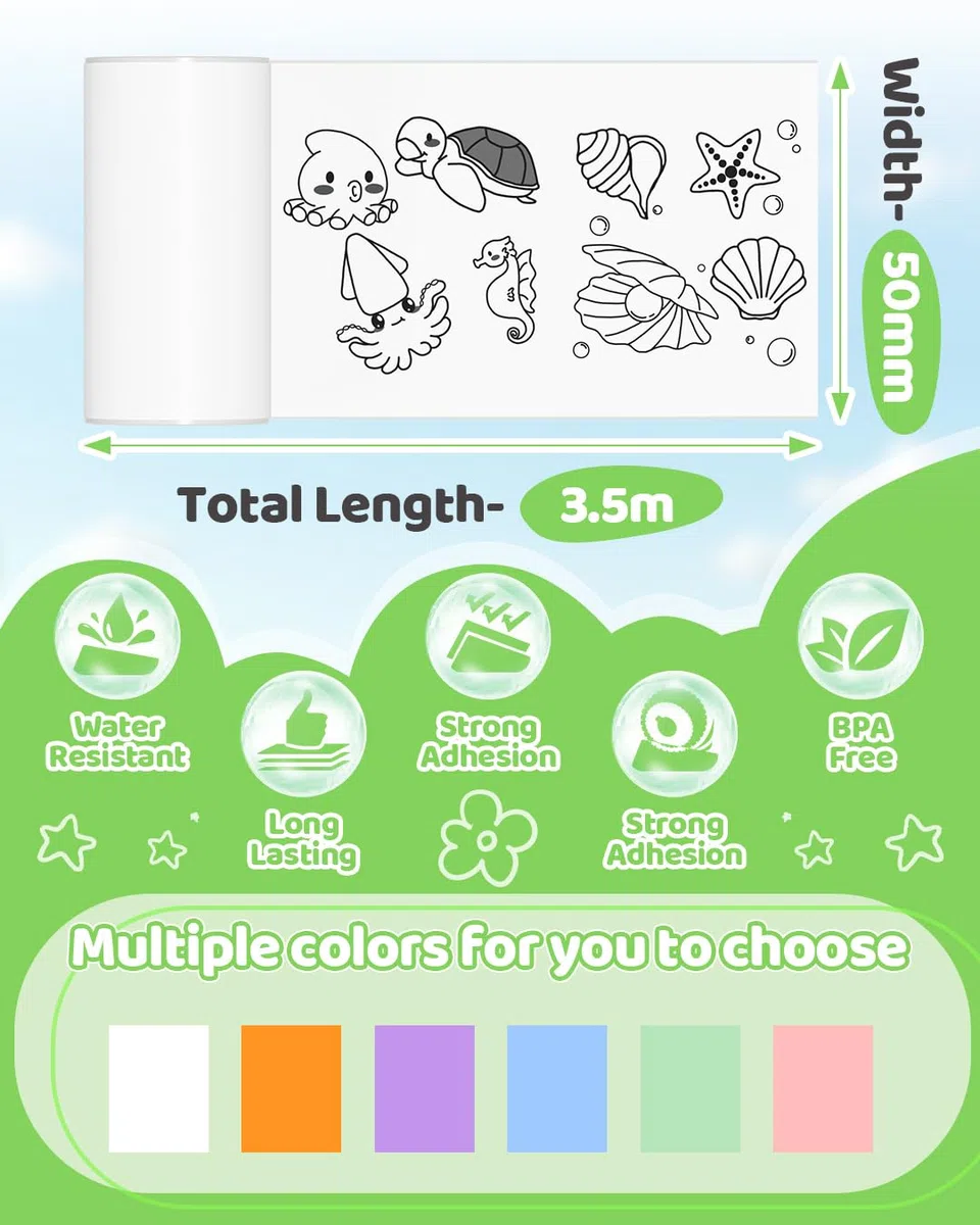 T02 Thermopapier Kinderkamera für Kinder Sofortbildkamera Kompatibel mit GREENKINDER/HiMont/Hangrui/Gofunly/ORGSTA S002/M02 Pro/M02X Mini Thermodrucker Klebend Etikettenpapier, Weiß, 10 Rollen
