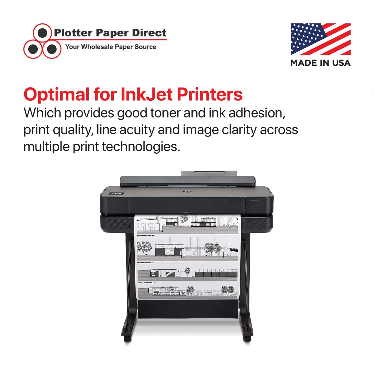 Plotter Paper Direct Unbeschichtete Inkjet-Bond-Papierrolle, 10,9 kg, 4 Rollen, 76,2 cm x 90 m, 5,1 cm Kern)