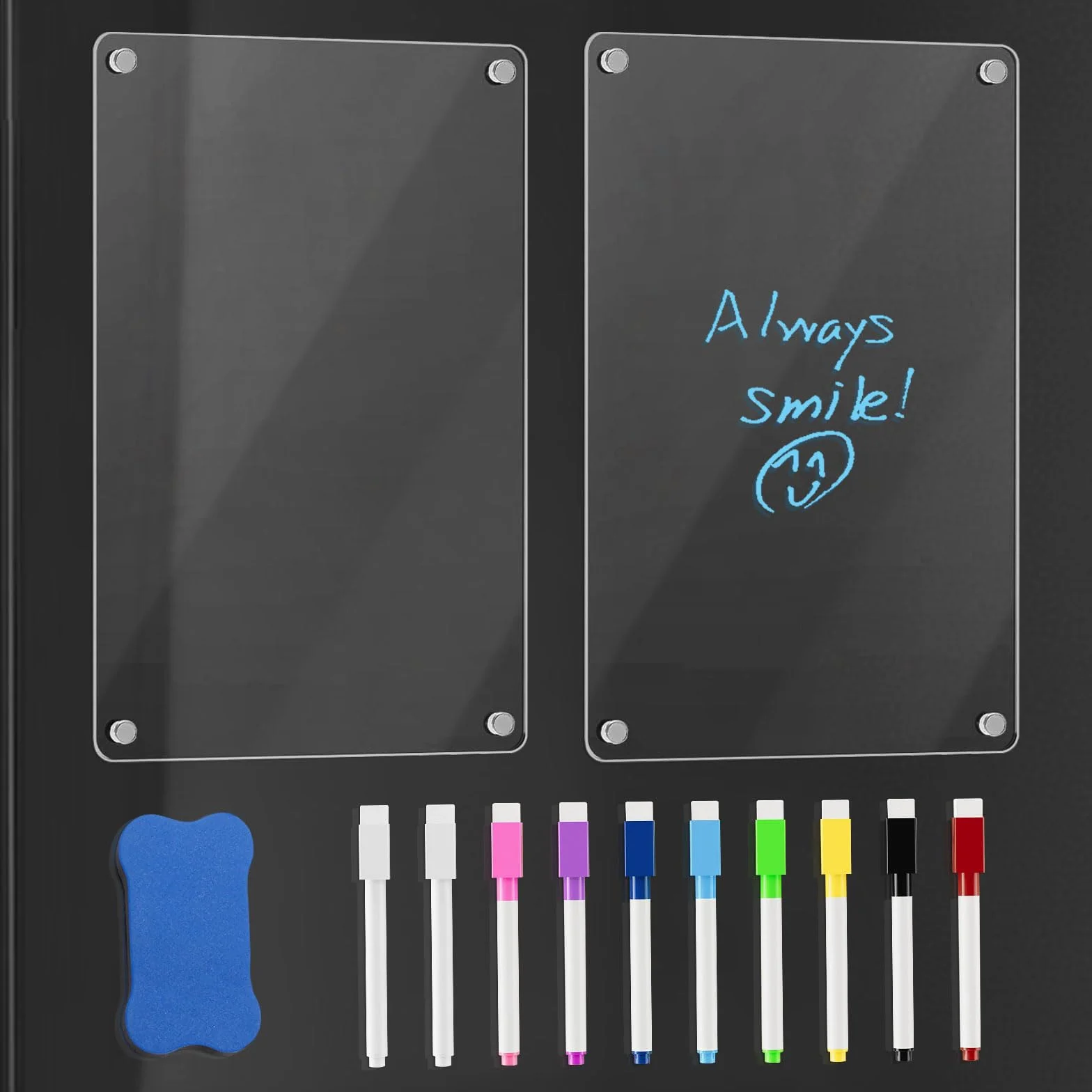 2 Stück Magnetische Acryltafel für Kühlschrank Transparenter Abwischbarer Wochenplaner & Monatsplaner Acryl Whiteboard 30x20cm mit 10 Markern & 1Magnet Radierer für Familie, Büro, Schule