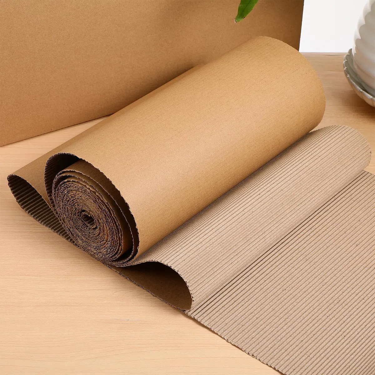 NUOBESTY Wellpappenrolle 12 X 197 Zoll Einseitig Gewellt als Bastelset und Verpackungslösung für Diy Karton ZubehöR Braun Versand