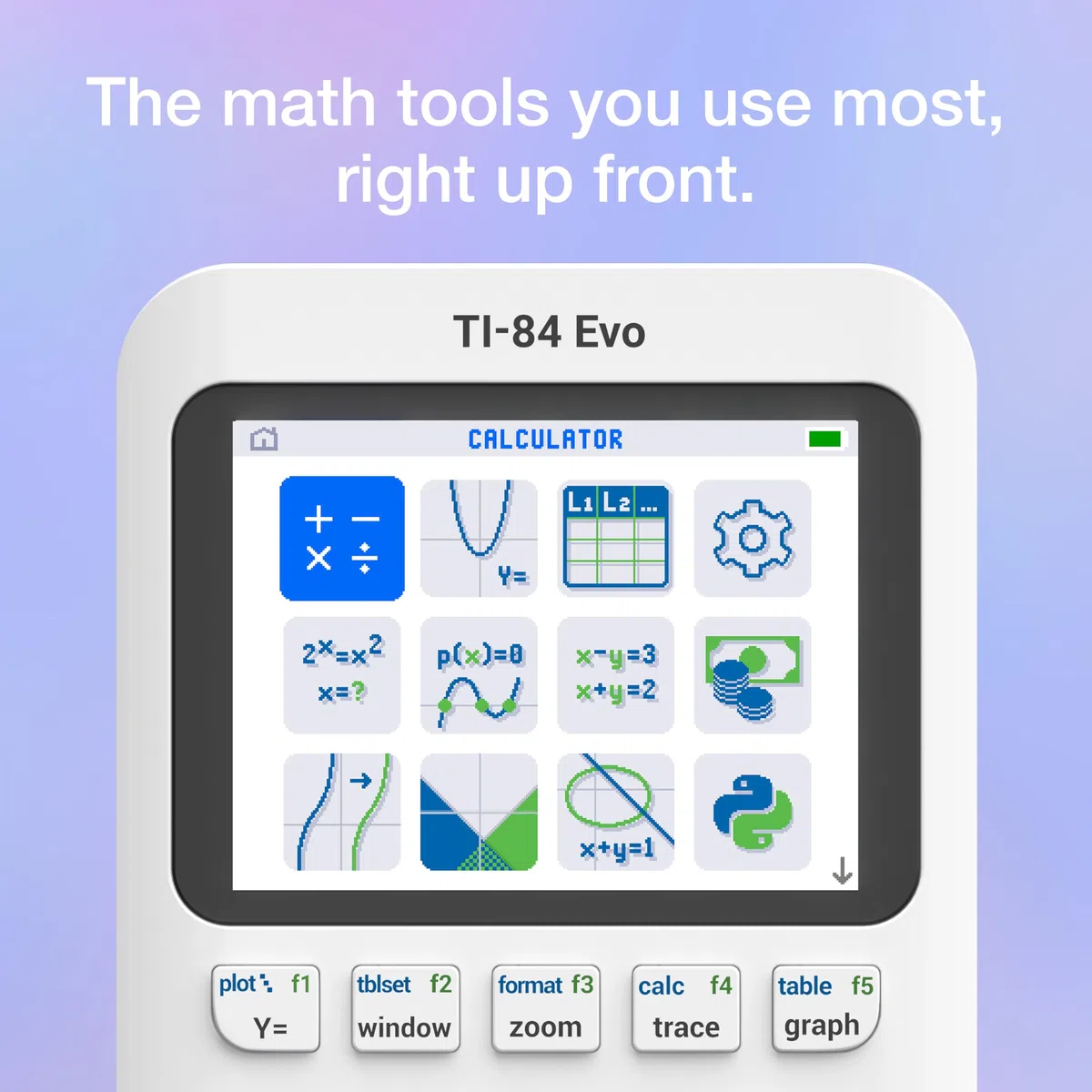 TI-84 Evo Grafikrechner Texas Instruments, Lavender - USB-C Laden, Python-Programmierung, schnellere Leistung und größere Grafiken als TI-84 Plus CE