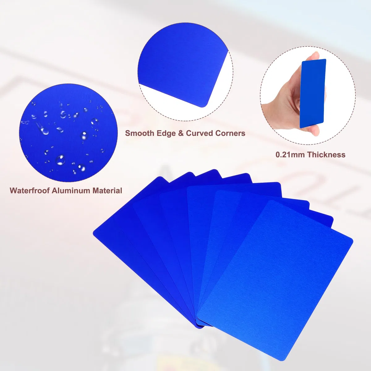 PATIKIL 100 Stück Blanko-Visitenkarten aus Aluminium, 86x54x0,21mm(Stärke) Hochwertige Metall Visitenkarten für Laserdruck, Hochwertige Haptik, Hohe Härte, Schmutzabweisend, Dunkelblau