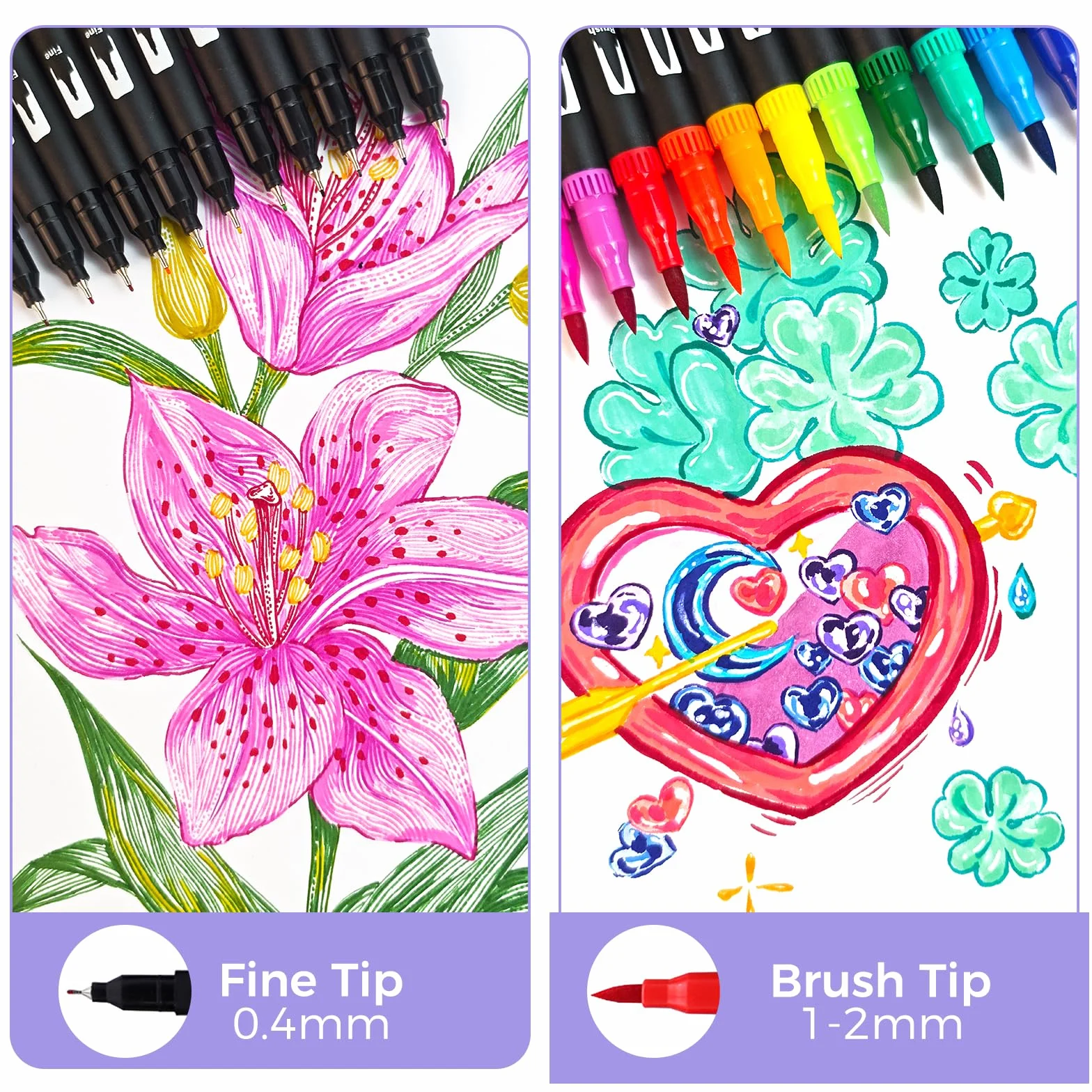 Artecho Dual Brush Pen Set 72 Farben, Fineliner Set, Filzstifte Dicke und Dünne, Pinselstifte set, Stifte für Bullet journal, Kalligraphie, Manga, Malbücher und Handlettering