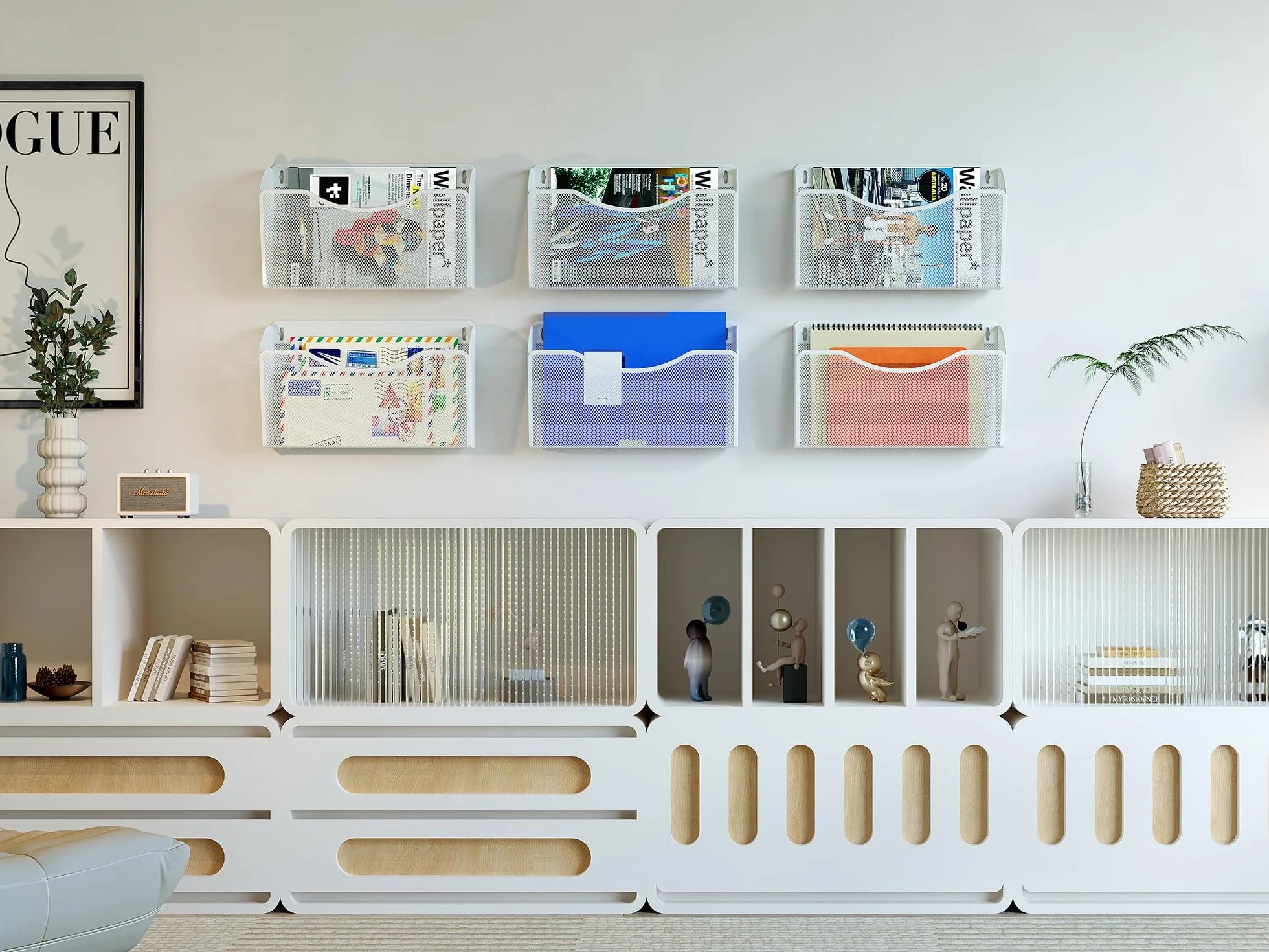 EasyPAG Metall Querformat A4 Zeitschriftenhalter Wand Zeitschriften Wandhalter Aktenablage Dokumentenhalter Hängend Magazin Organizer,Weiß