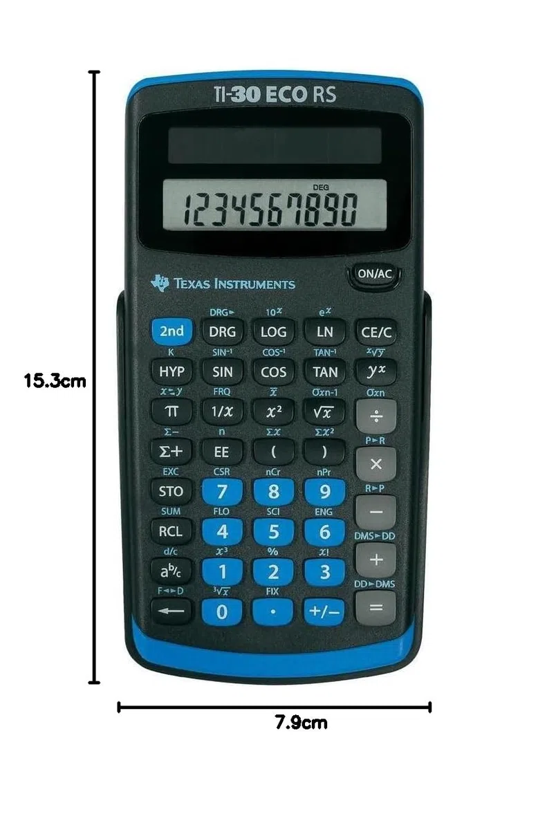 Texas Instruments TI 30 ECO RS Taschenrechner (10-stellige Display, solarbetrieben, Blauer Engel) hellblau-schwarz