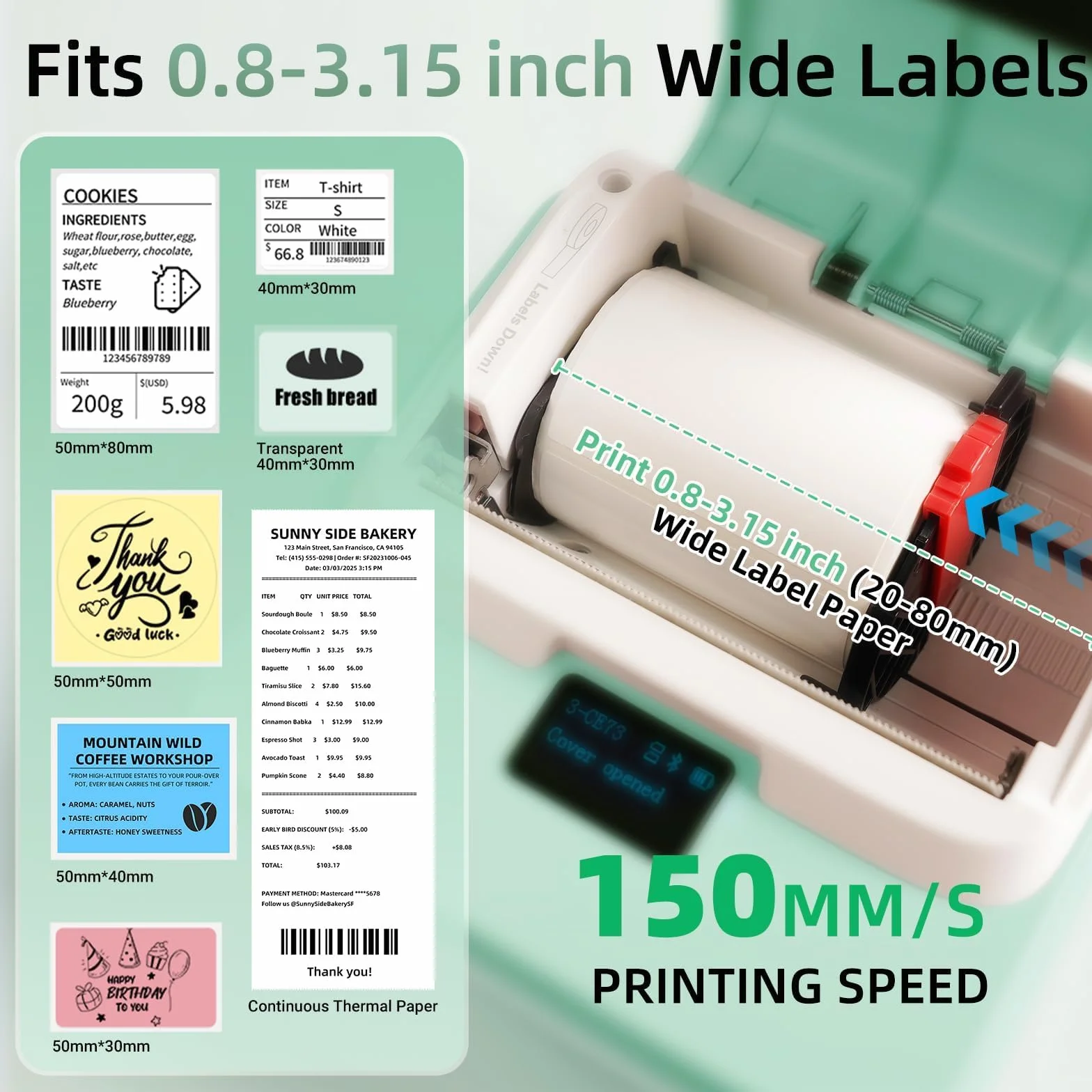 ORGSTA T003 etikettendrucker selbstklebend etikettiergerät Bluetooth & USB 2200 mAh etikettiermaschinen 50 mm/s beschriftungsgerät ettikettiergeraet Label Printer Sticker Maker