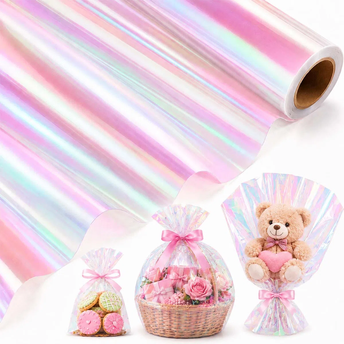 Geschenkfolie Transparent, 86cm x 15m Klare Cellophanfolie Rolle, Geschenkpapier Durchsichtige Folie, Zellophanfolie, Cellophan, Geschenk Folie, für Blumen Geschenkkörbe Hochzeit Weihnachten Ostern