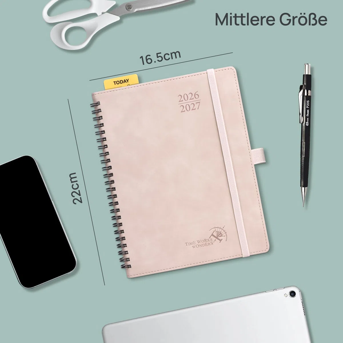 POPRUN Kalender 2026 2027 Buchkalender Notizbuch (Aug.2026-Dez.2027), ca. A5 (22 x 16,5 cm), Terminplaner, Wochenplaner Ringbuch mit Softcover, Zertifiziertem Papier (Rosa)