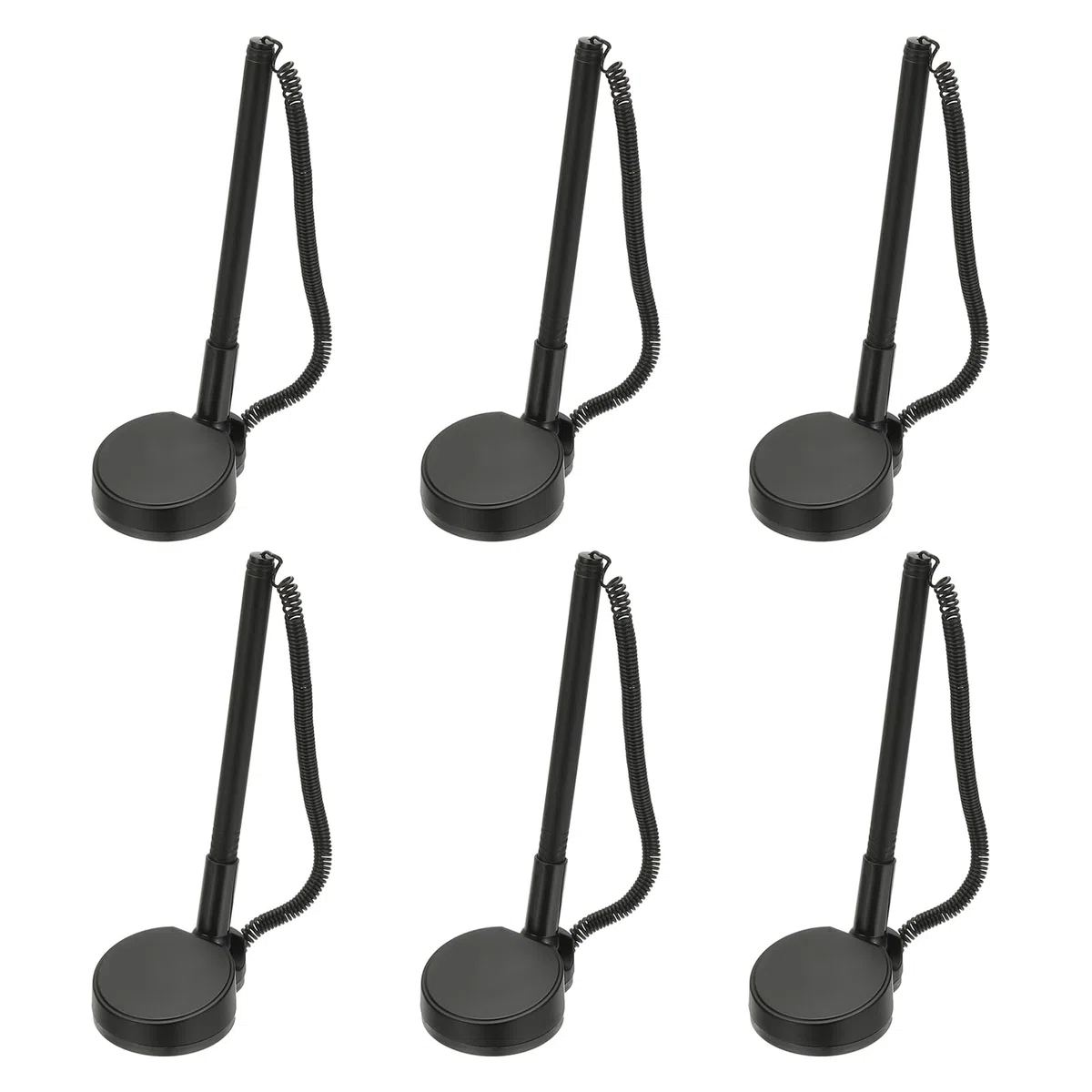 PATIKIL 6Pcs Sicherer Stift mit Klebebandkette und Sicherem Stifthalter, Empfangstresenstifte Schreibtischstift Schwarze Tinte Nachfüllungen für Büro Zuhause Zubehör, Runde Basis, Schwarz
